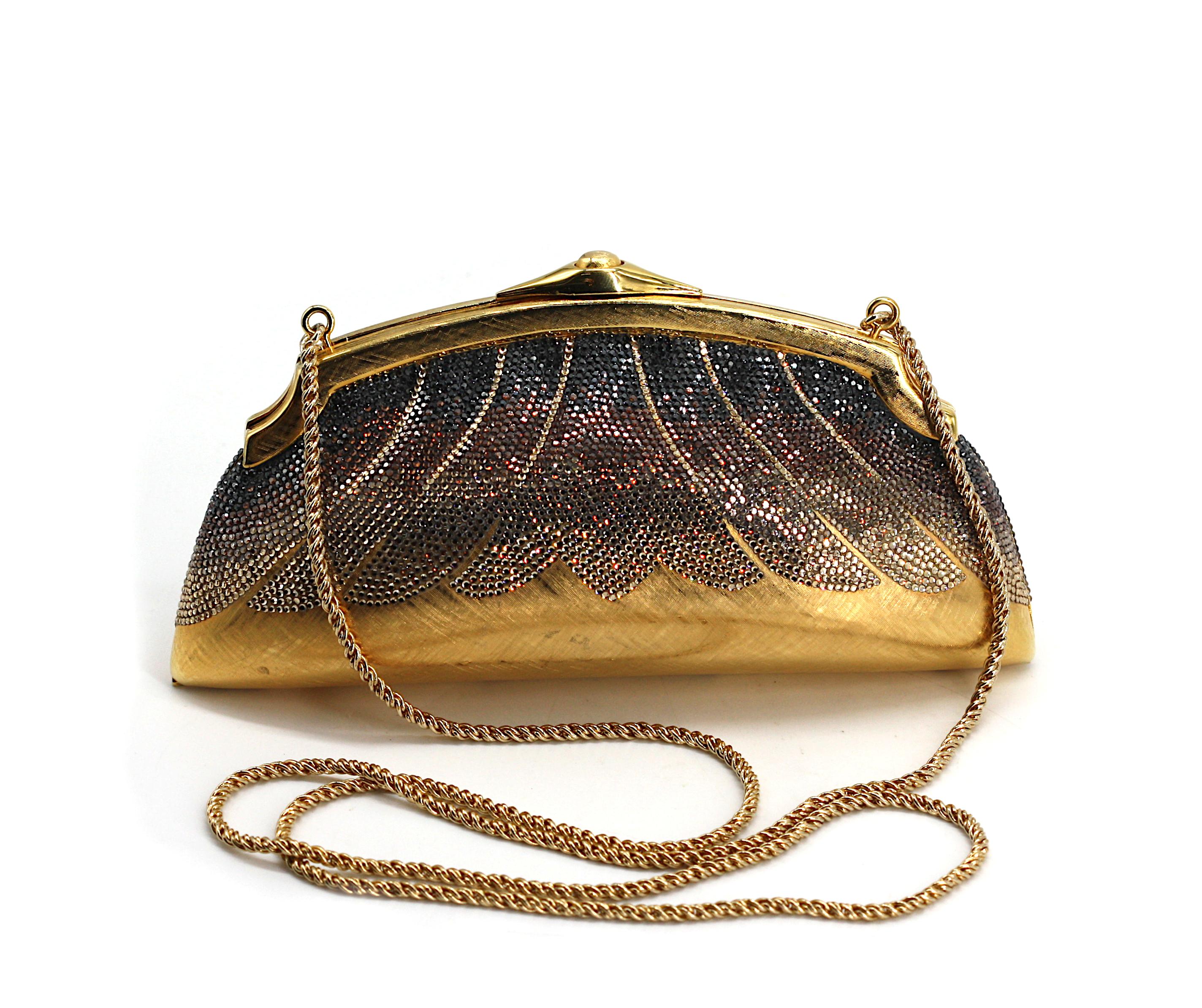 Judith Leiber Gilt Metal and Crystal Evening Clutch, Prototype Signed For Sale 2