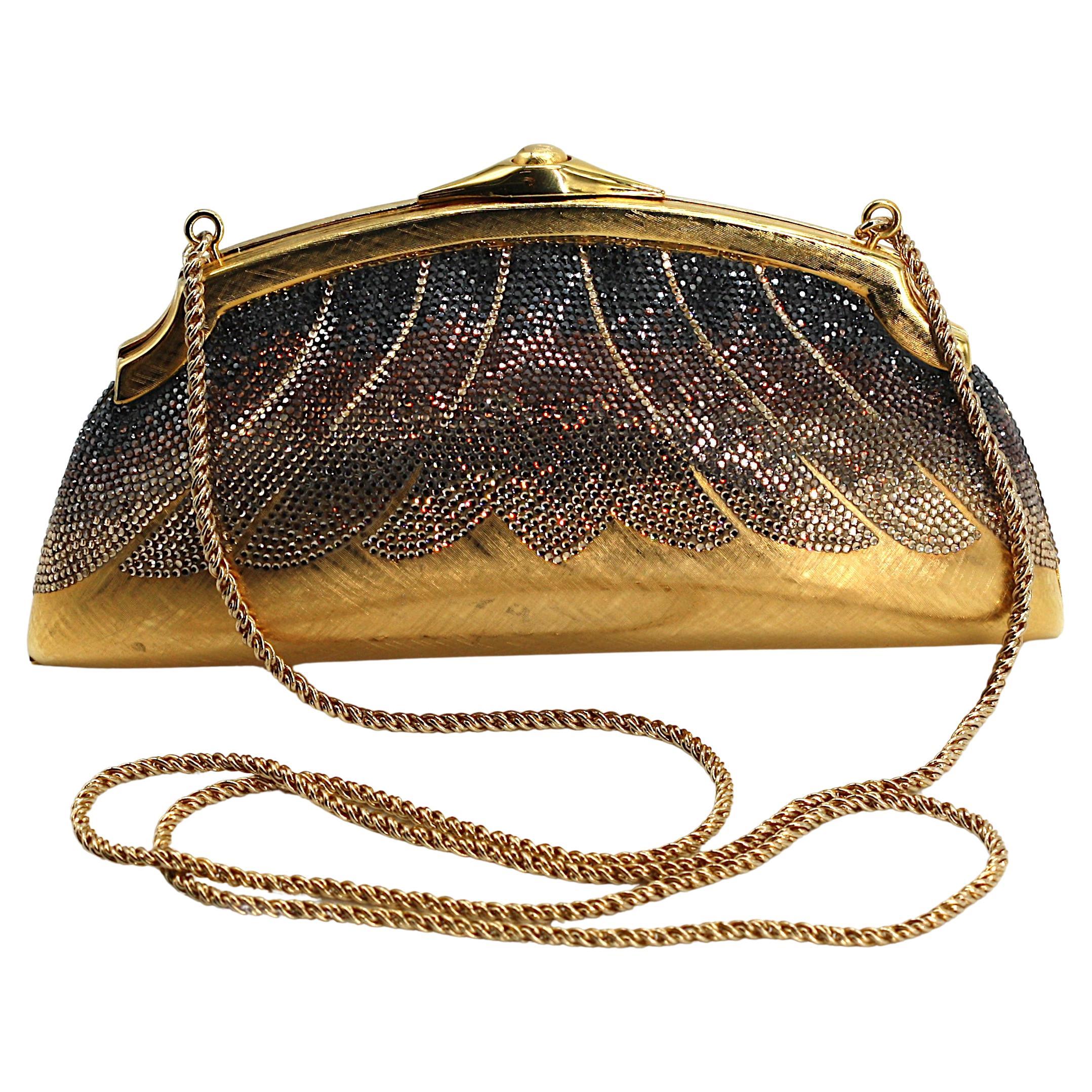 Judith Leiber Gilt Metal and Crystal Evening Clutch, Prototype Signed For Sale