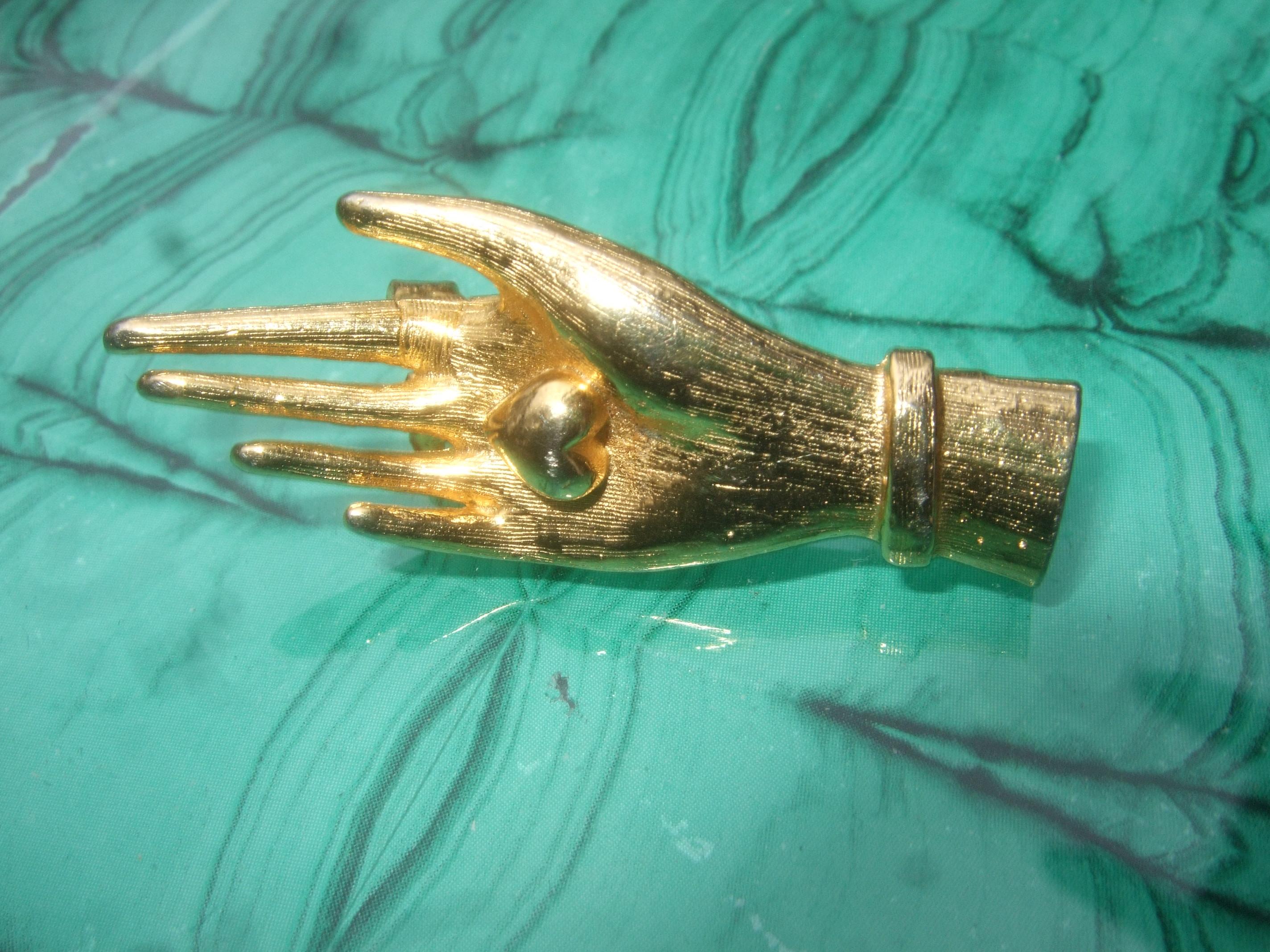 Modern Judith Leiber Gilt Metal Diminutive Size Figural Hand Brooch c 1980s