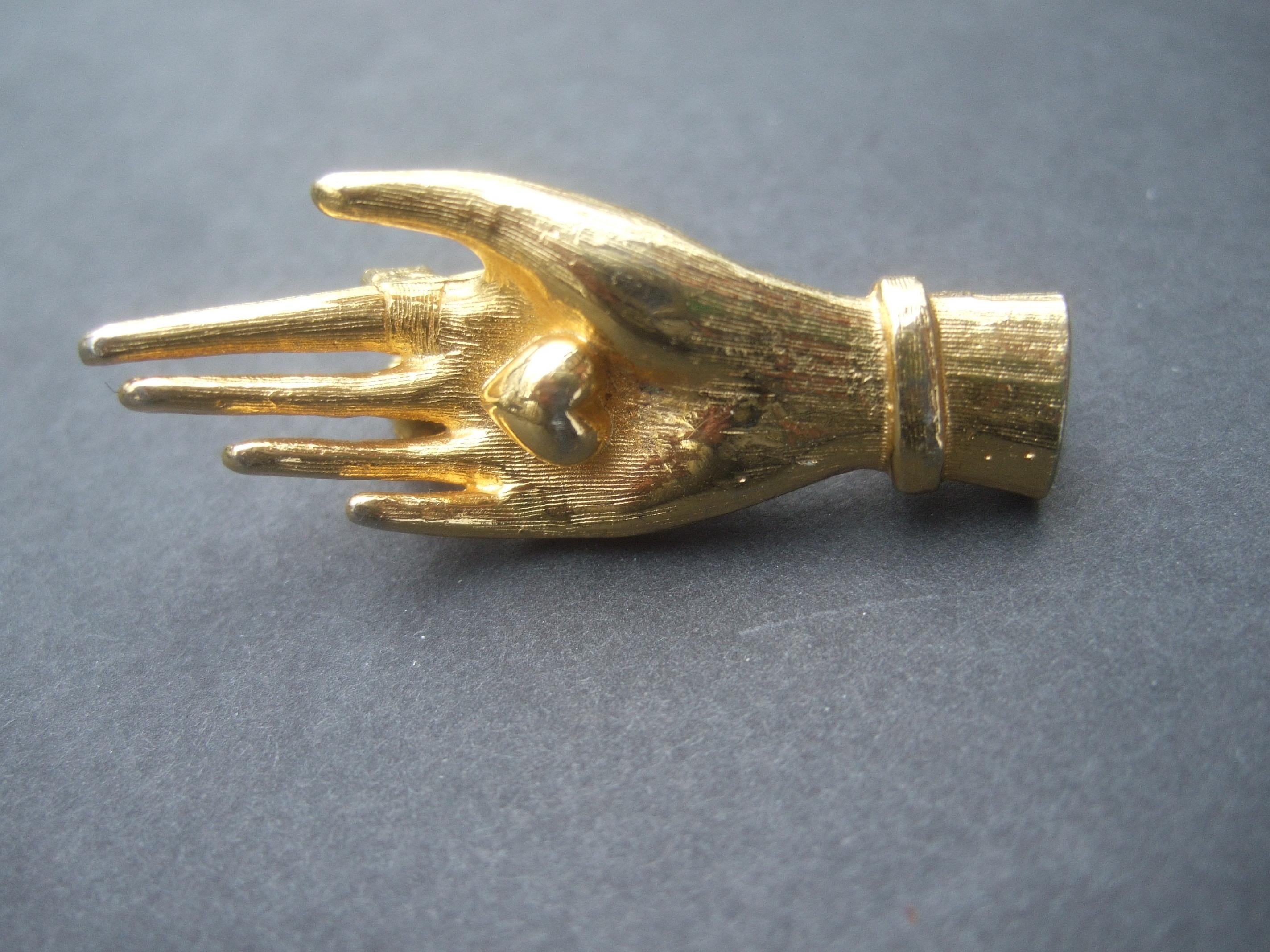 Women's Judith Leiber Gilt Metal Diminutive Size Figural Hand Brooch c 1980s