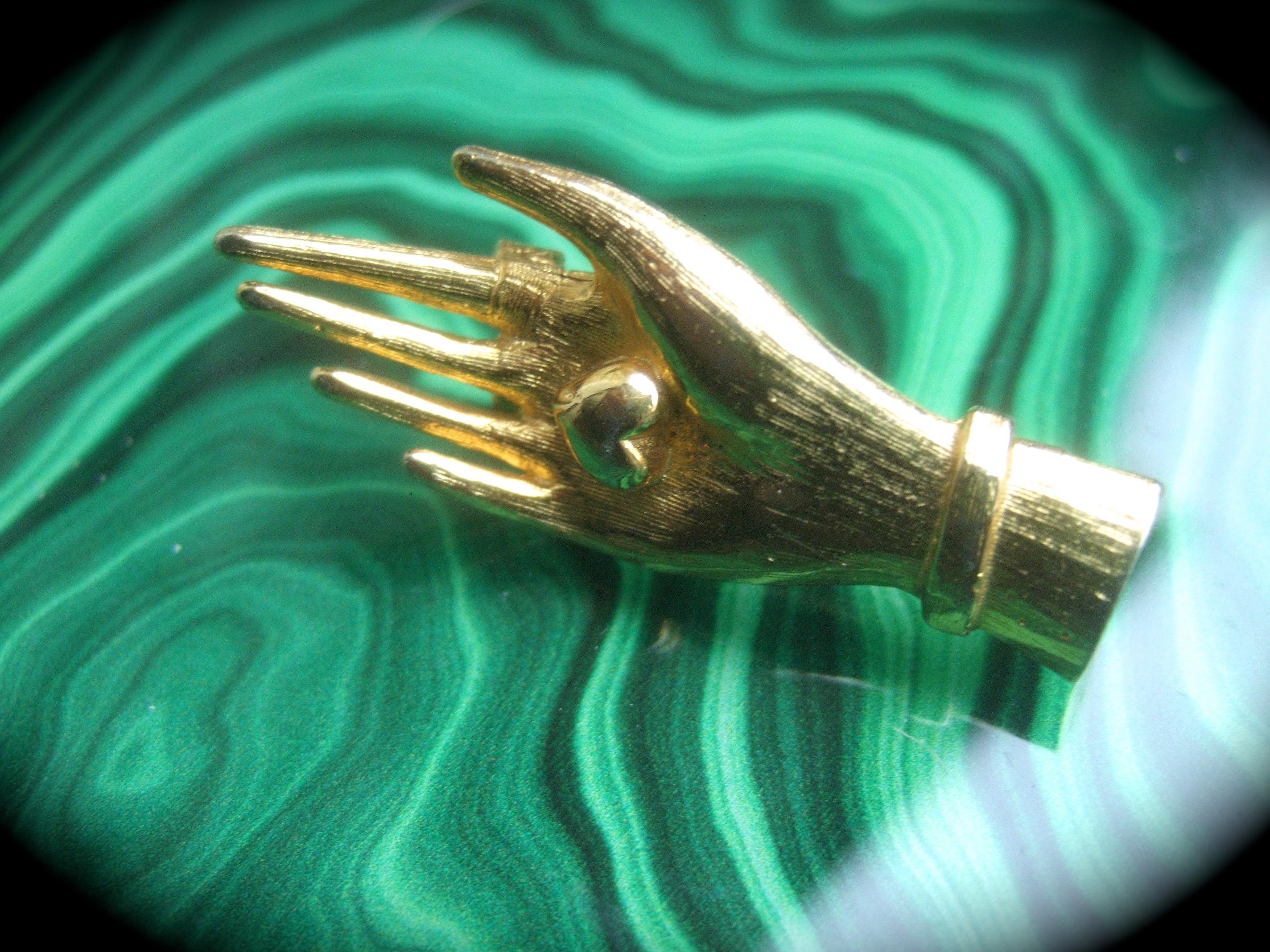 Judith Leiber Gilt Metal Diminutive Size Figural Hand Brooch c 1980s 1