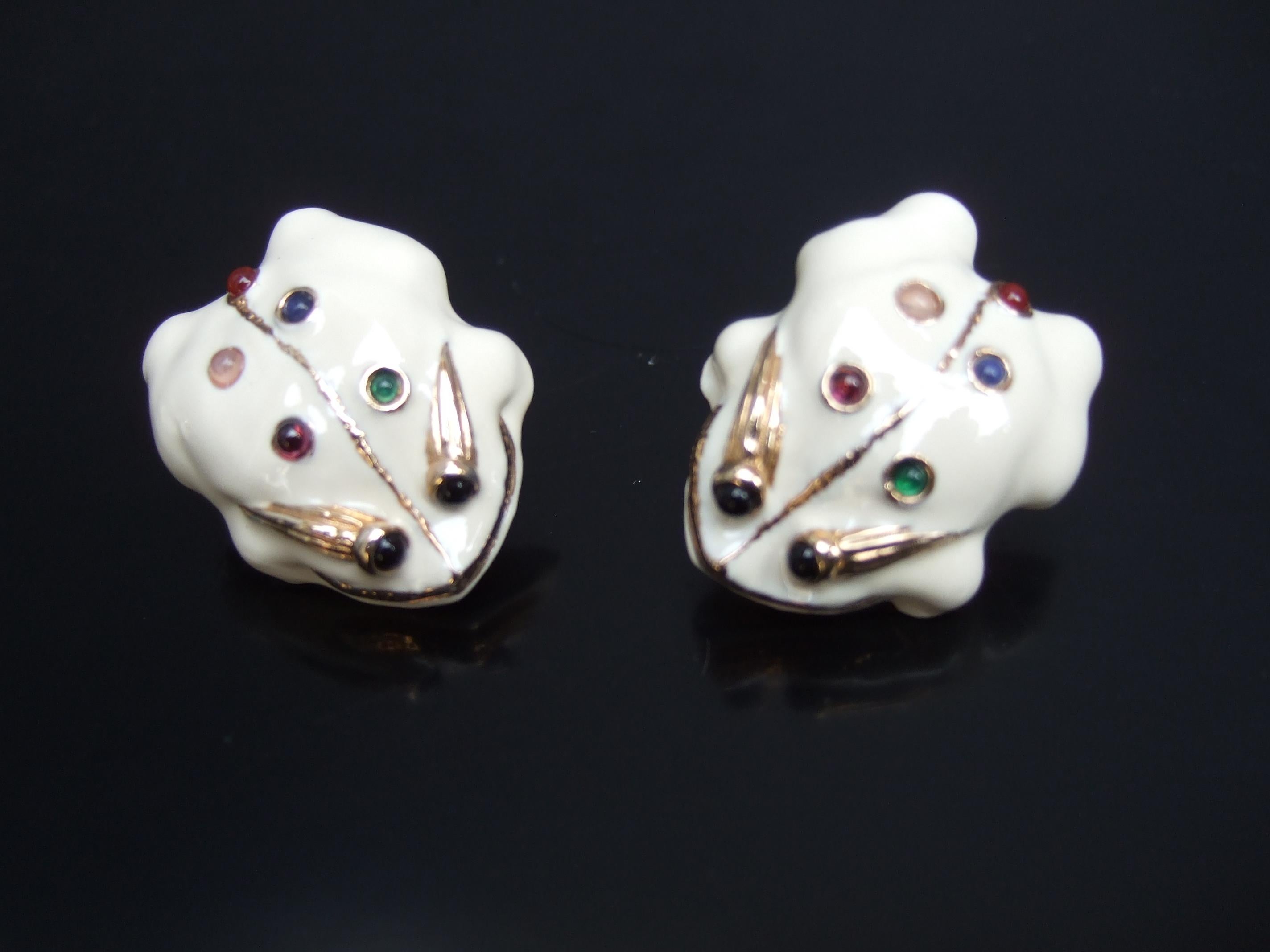 Judith Leiber Glass Cabochon Enamel Frog Brooch & Earrings Set c 1980s  For Sale 6
