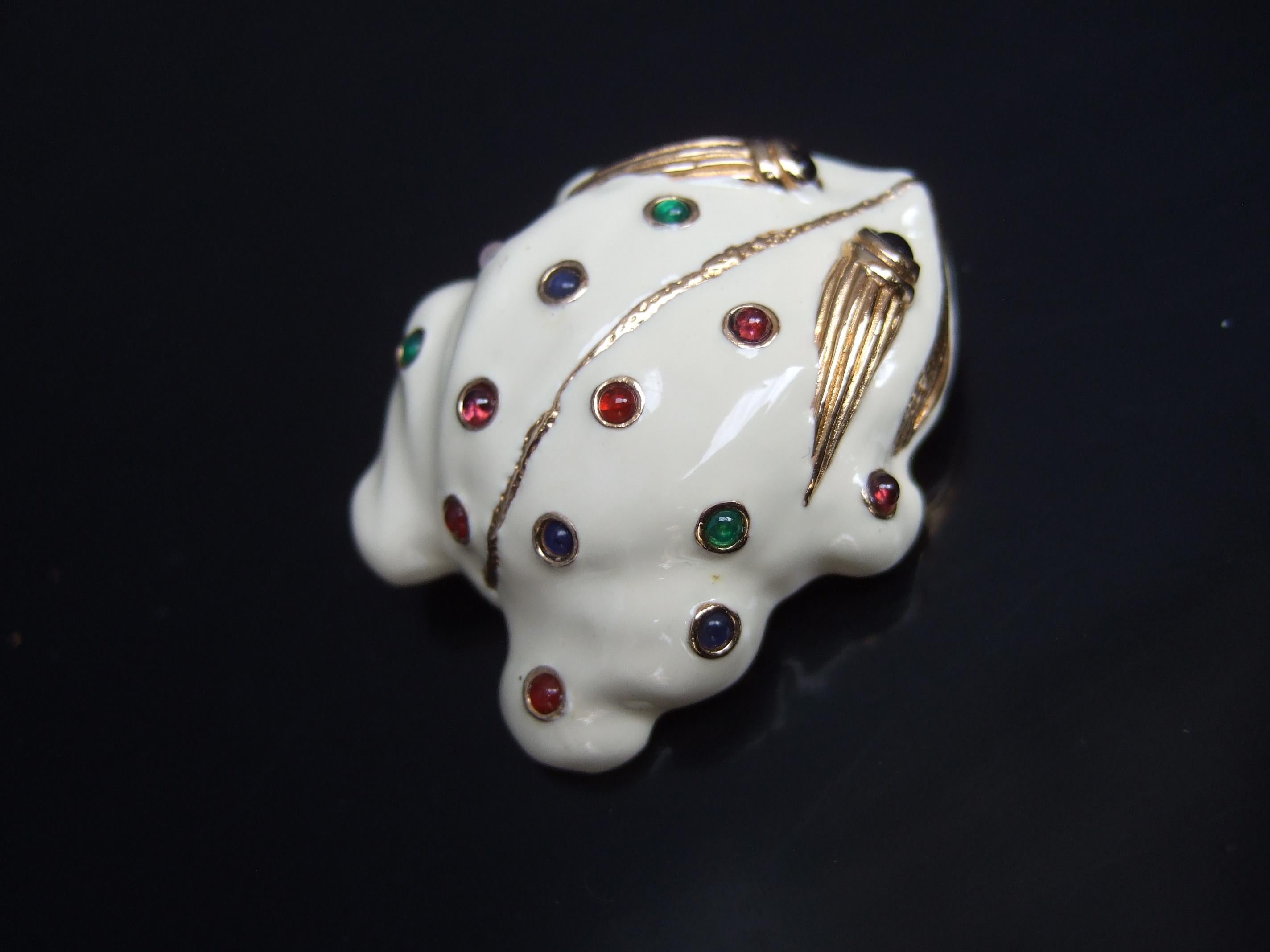Women's Judith Leiber Glass Cabochon Enamel Frog Brooch & Earrings Set c 1980s  For Sale