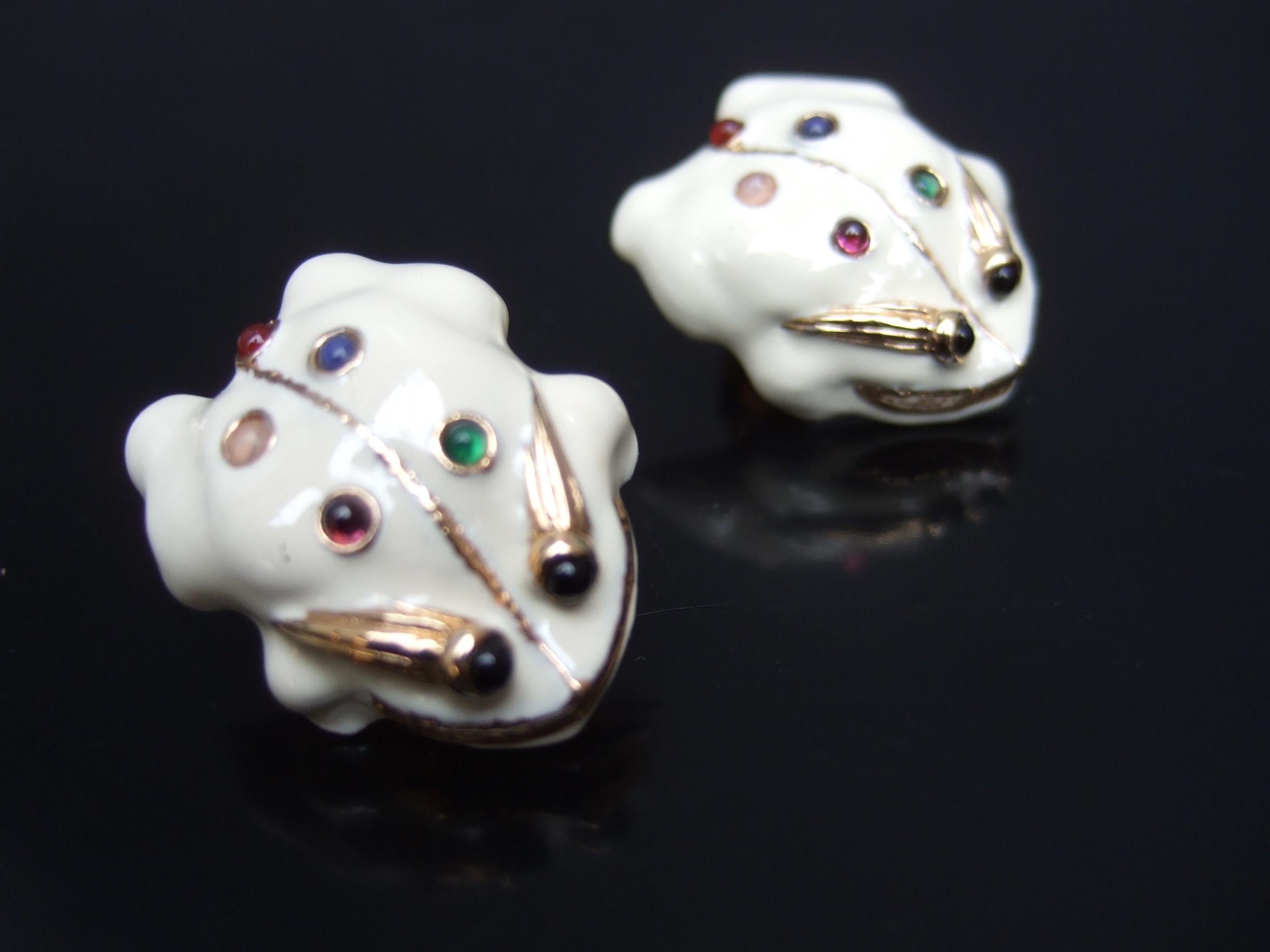 Judith Leiber Glass Cabochon Enamel Frog Brooch & Earrings Set c 1980s  For Sale 1