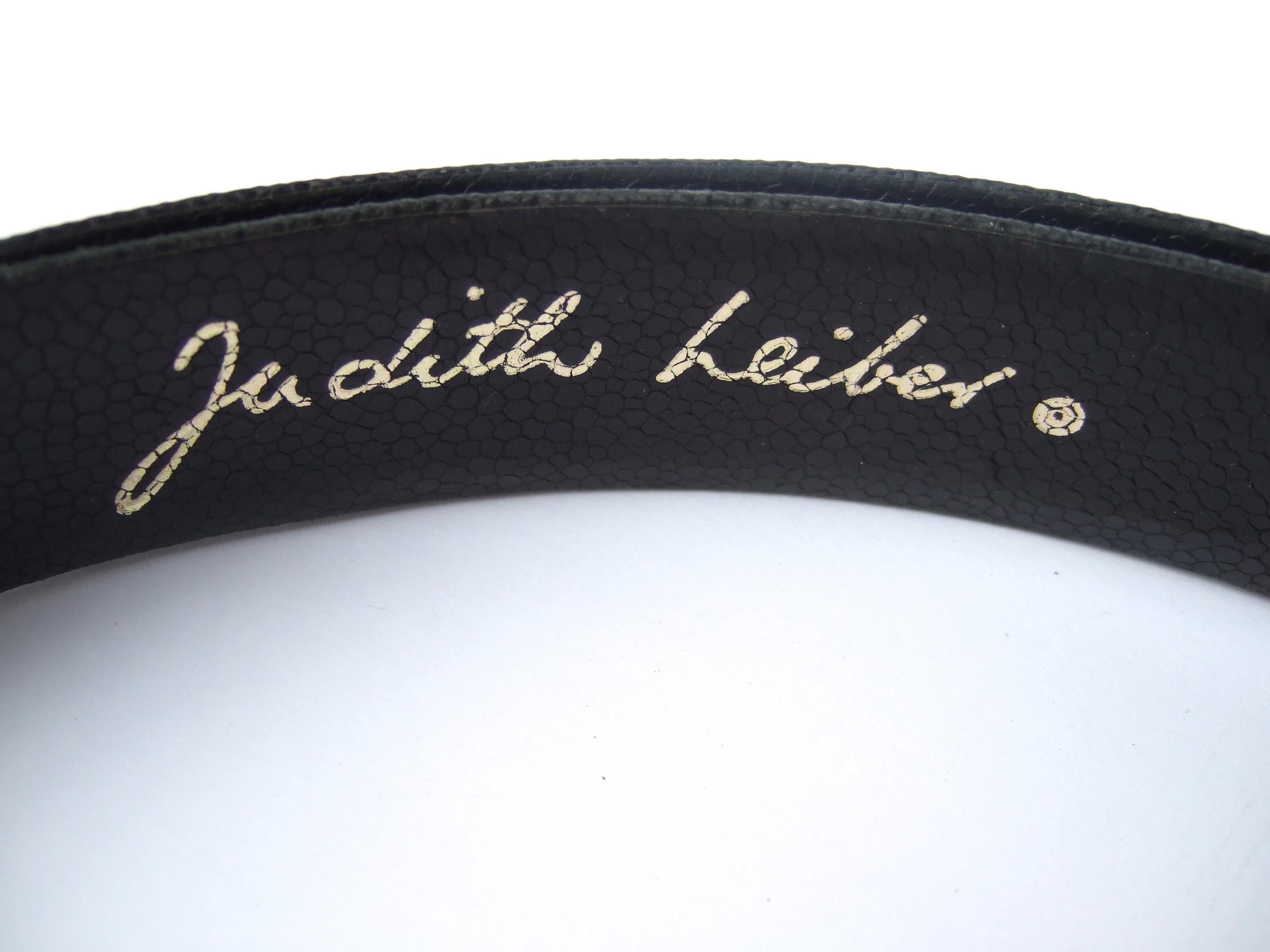 Judith Leiber Glass Jeweled Jungle Animal Black Leather Embossed Belt c 1980s 7