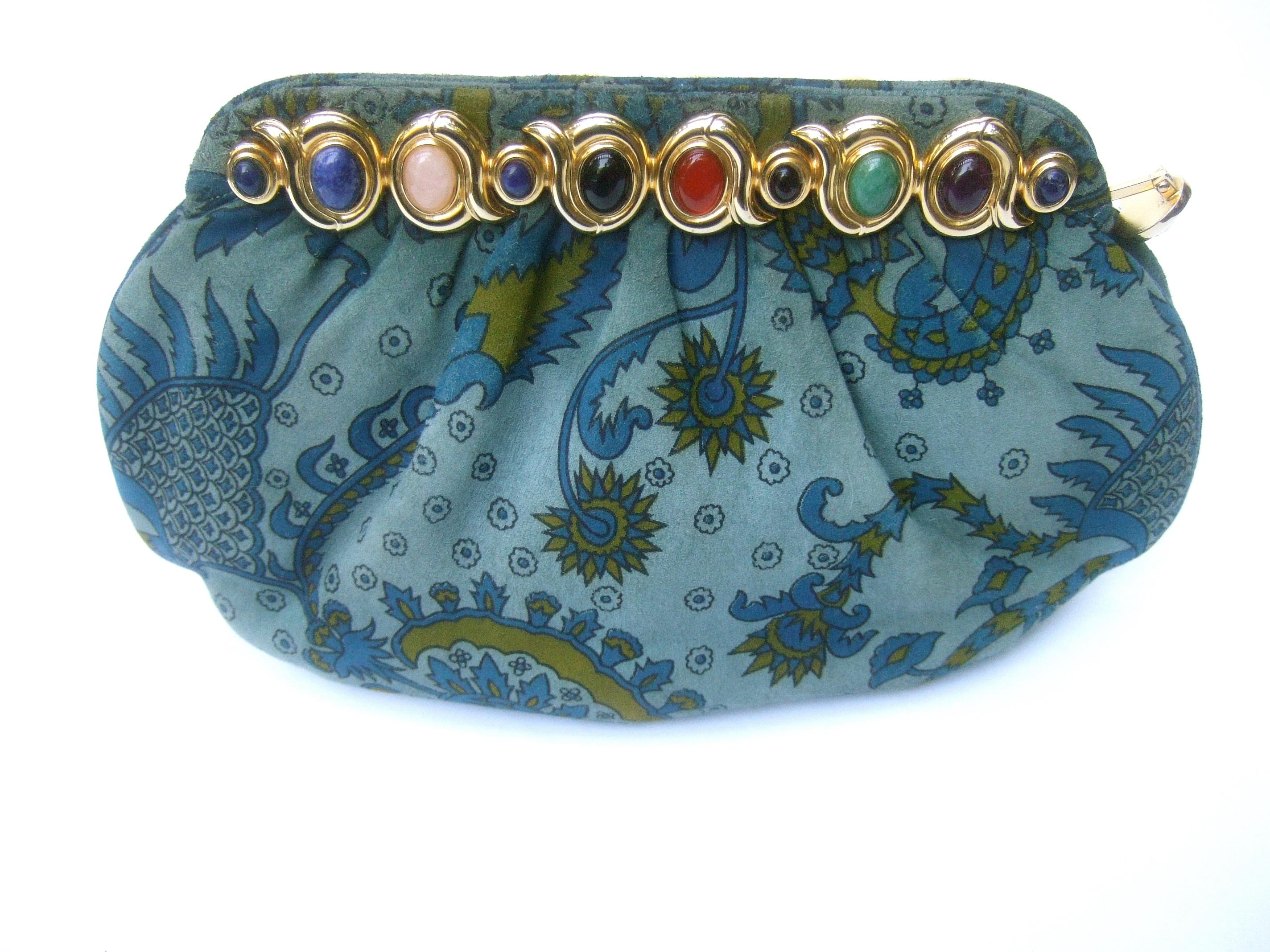 Judith Leiber Glass Stone Blue Suede Clutch - Shoulder Bag c 1980s 4