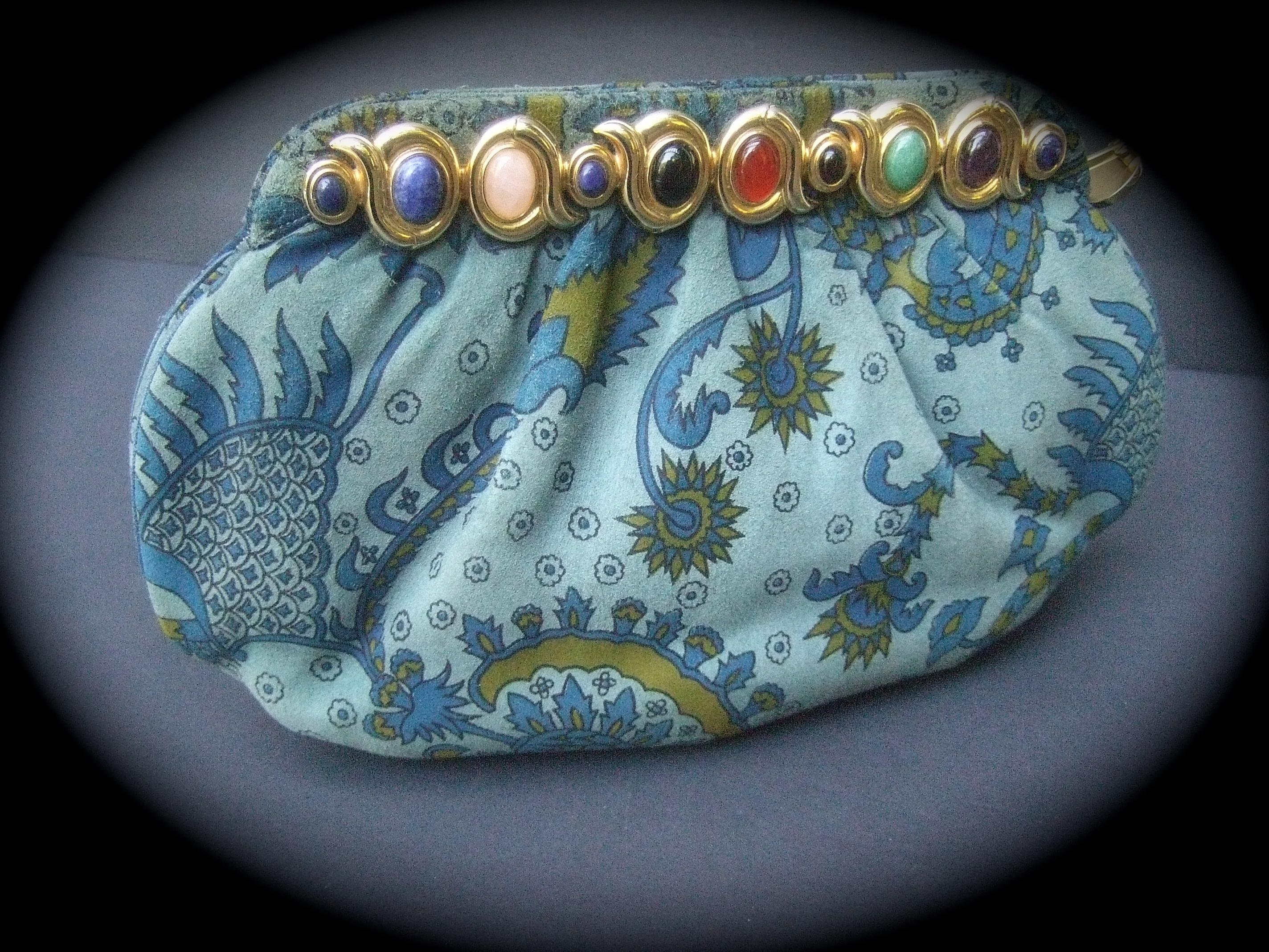 Judith Leiber Glass Stone Blue Suede Clutch - Shoulder Bag c 1980s 7