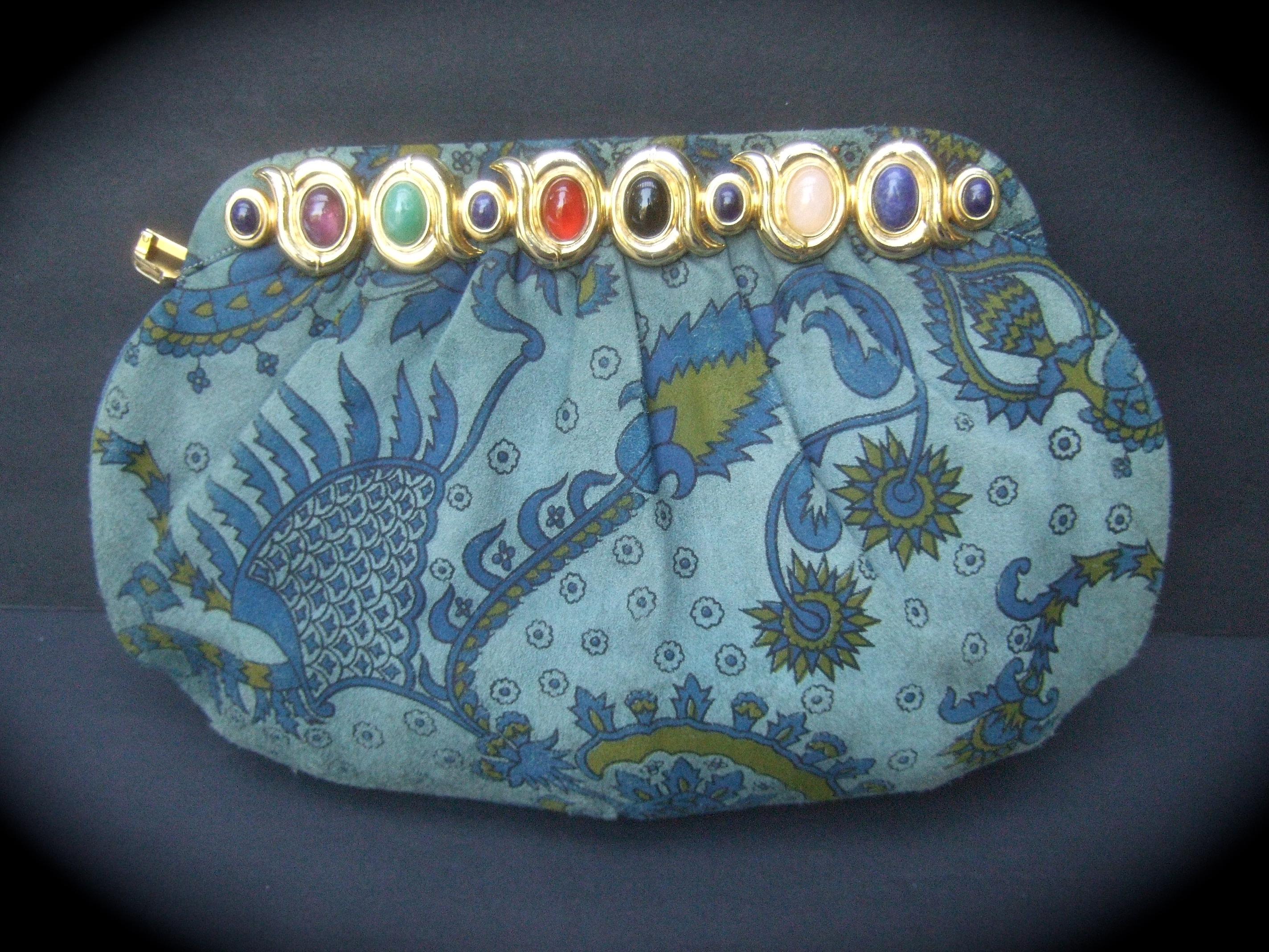 Judith Leiber Glass Stone Blue Suede Clutch - Shoulder Bag c 1980s 8