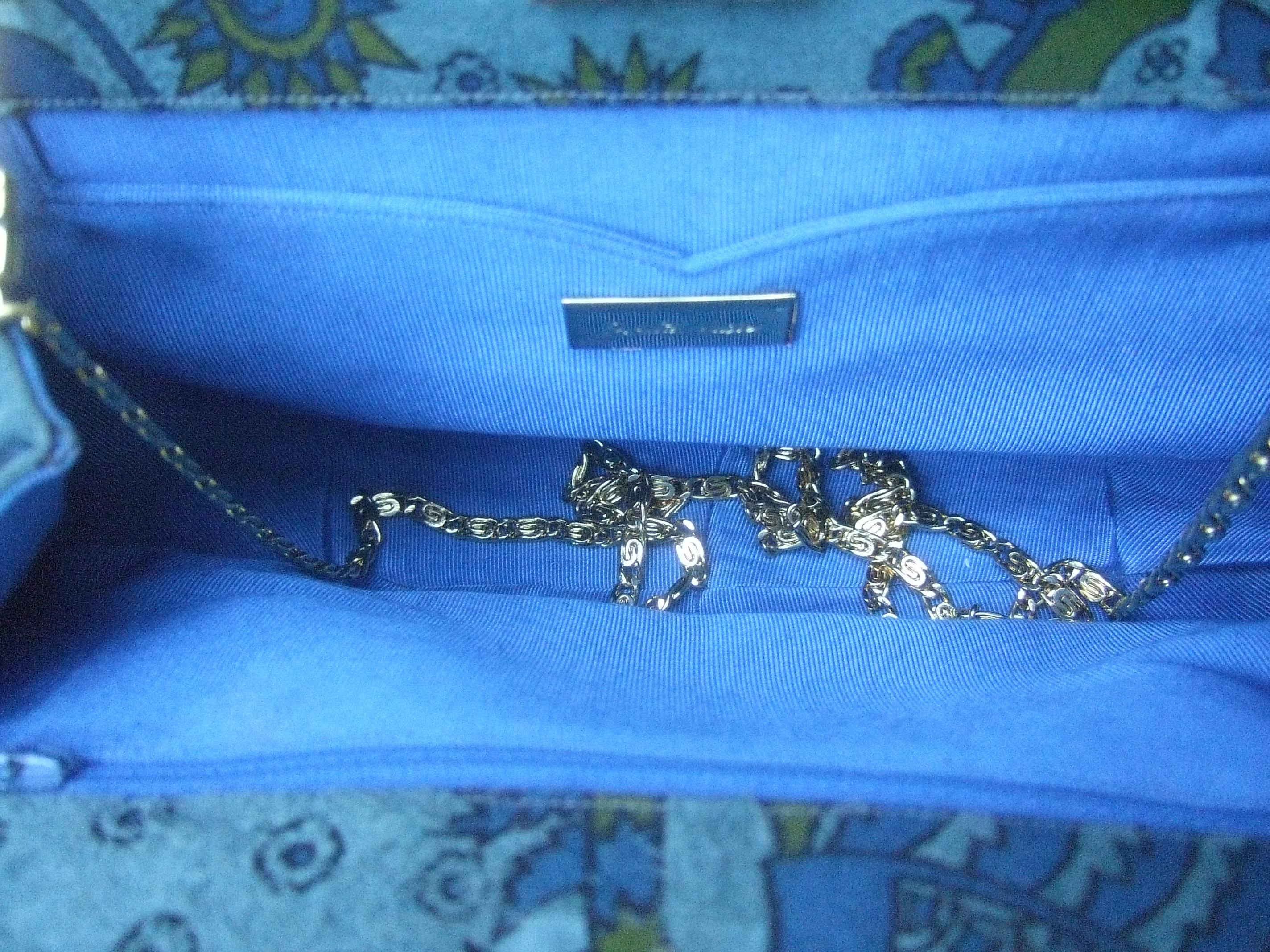 Judith Leiber Glass Stone Blue Suede Clutch - Shoulder Bag c 1980s 10