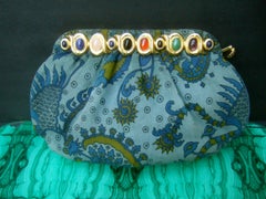 Judith Leiber Glass Stone Blue Suede Clutch - Shoulder Bag c 1980s