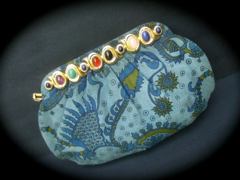 Gray Judith Leiber Glass Stone Blue Suede Clutch - Shoulder Bag c 1980s For Sale