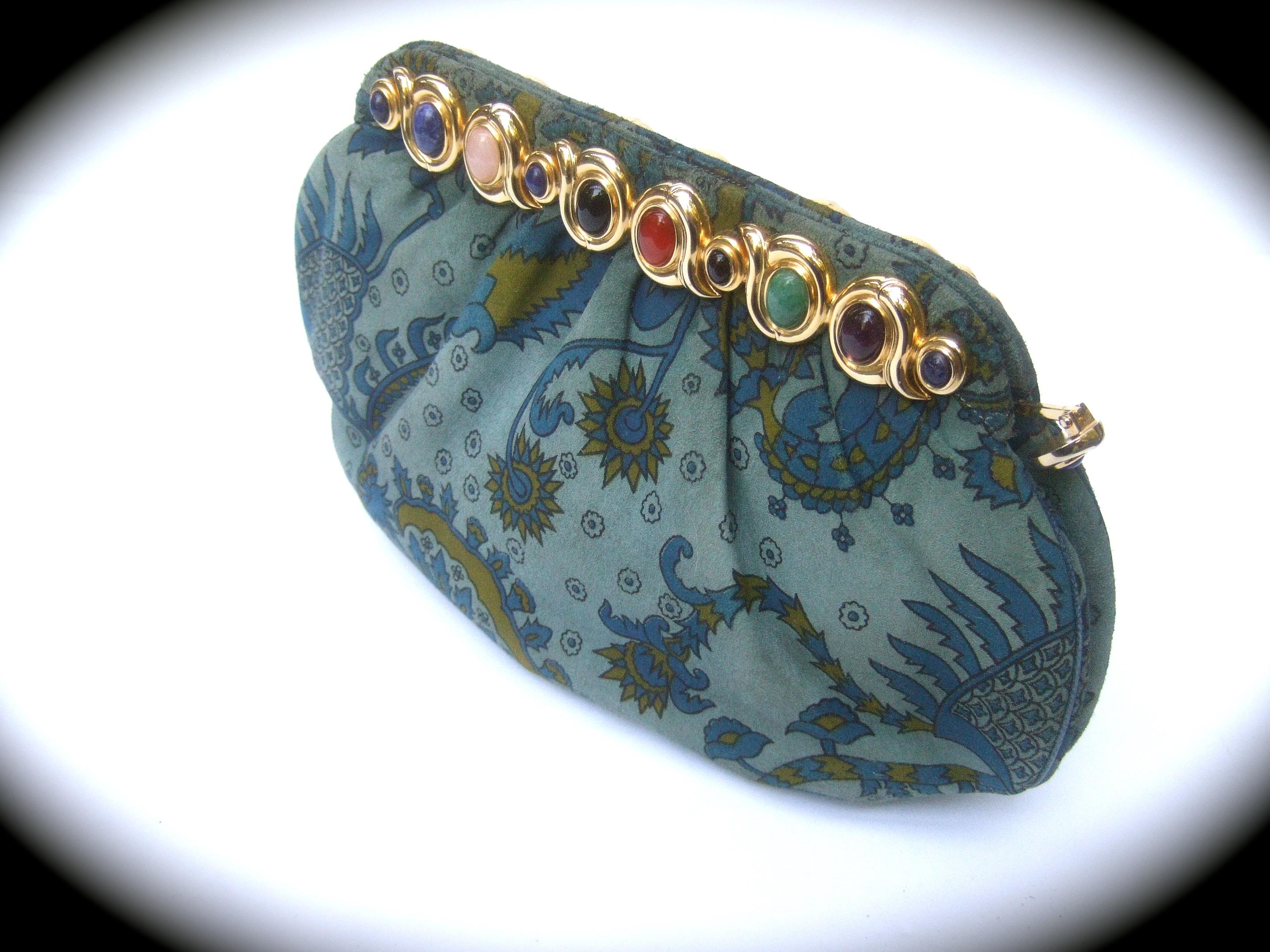 Judith Leiber Glass Stone Blue Suede Clutch - Shoulder Bag c 1980s In Good Condition In University City, MO