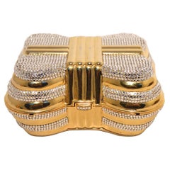 Judith Leiber Gold & Clear Swarovski Crystal Casket Minaudiere