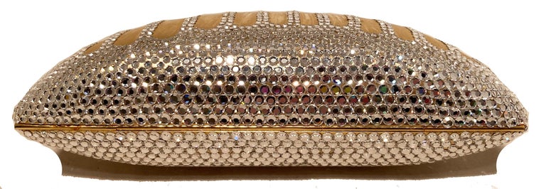 Judith Leiber Gold Clear Swarovski Crystal Minaudiere In Excellent Condition For Sale In Philadelphia, PA