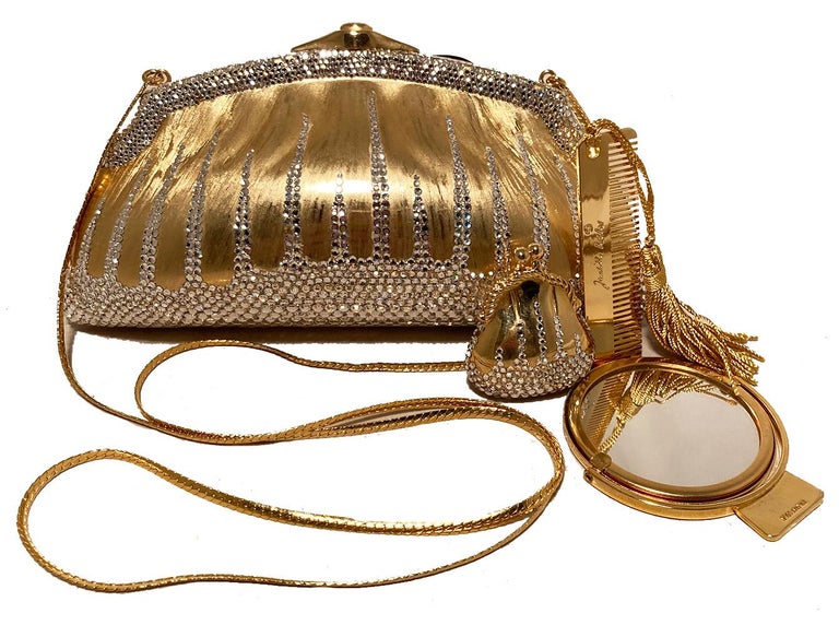 Judith Leiber Gold Clear Swarovski Crystal Minaudiere For Sale 3