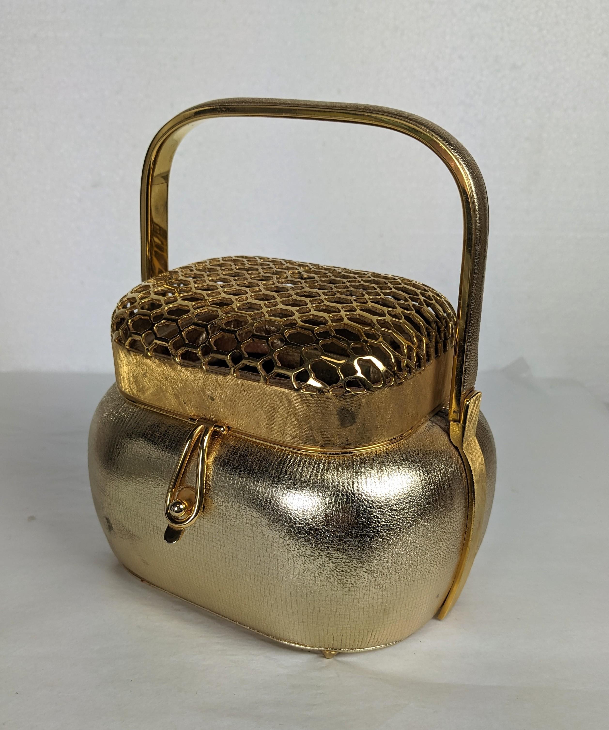 Brown Judith Leiber Gold Kid Asian Inspired Novelty Bag For Sale