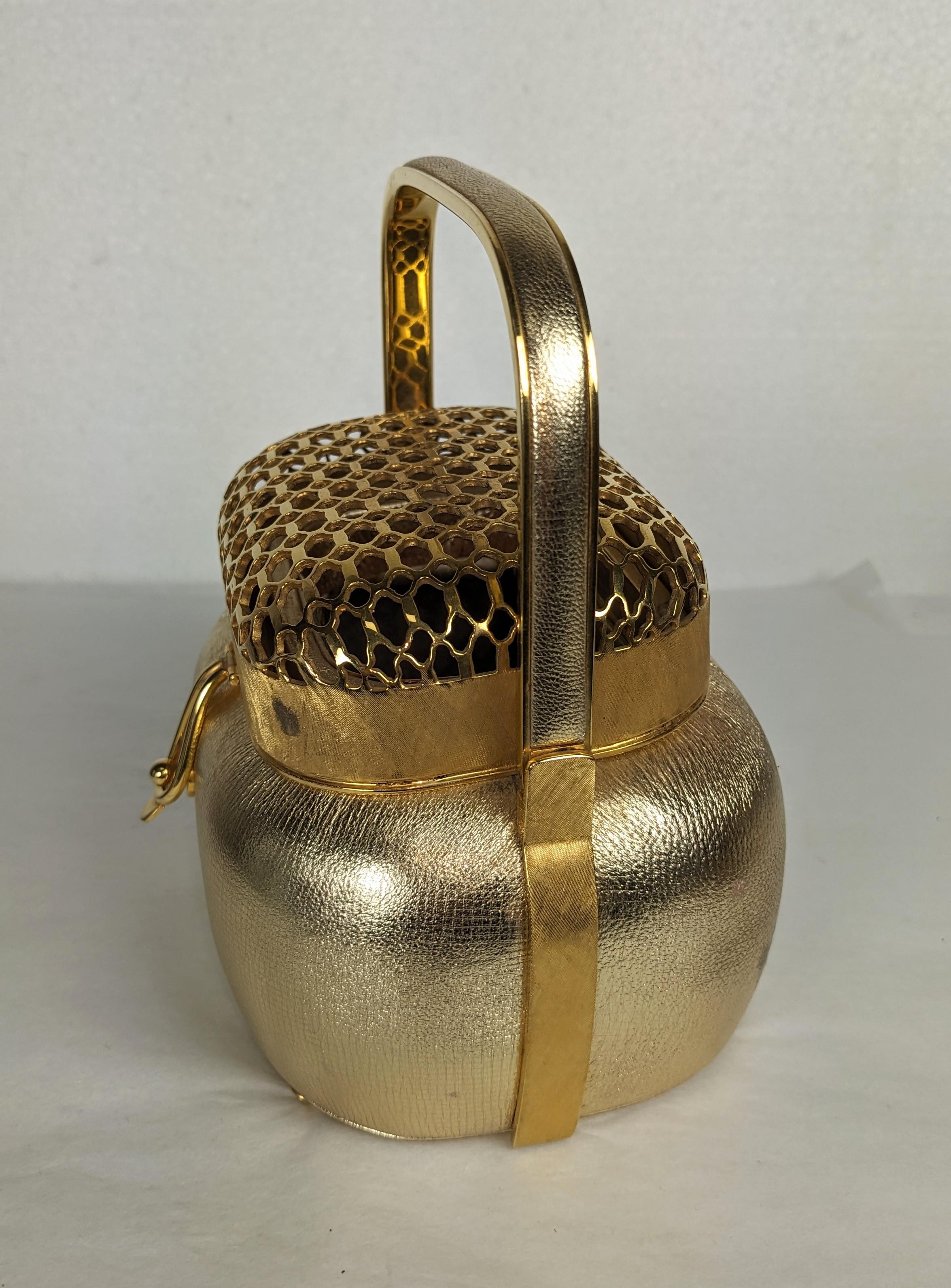 Women's or Men's Judith Leiber Gold Kid Asian Inspired Novelty Bag For Sale