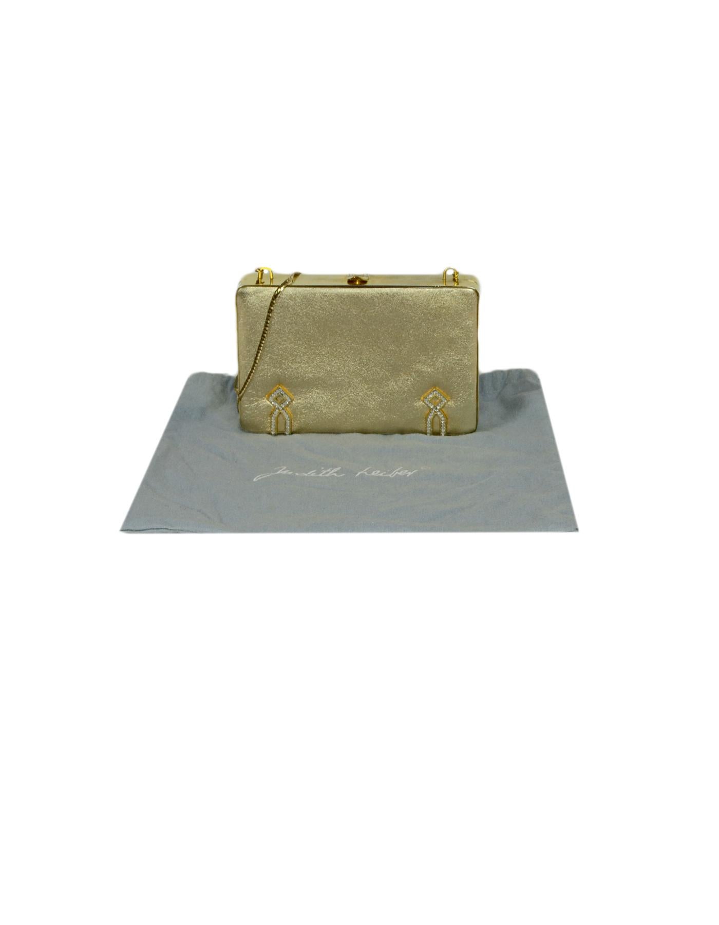 Judith Leiber Gold Leather Miniaudiere Bag with Chain Strap and Crystal Detail 8