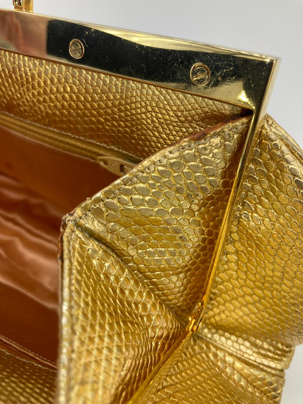 Judith Leiber Gold Lizard Gemstone Top Clutch For Sale 6