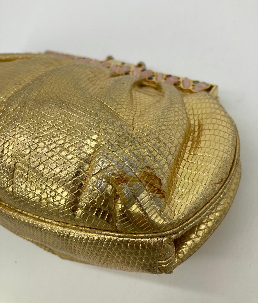 Judith Leiber Gold Lizard Gemstone Top Clutch For Sale 9