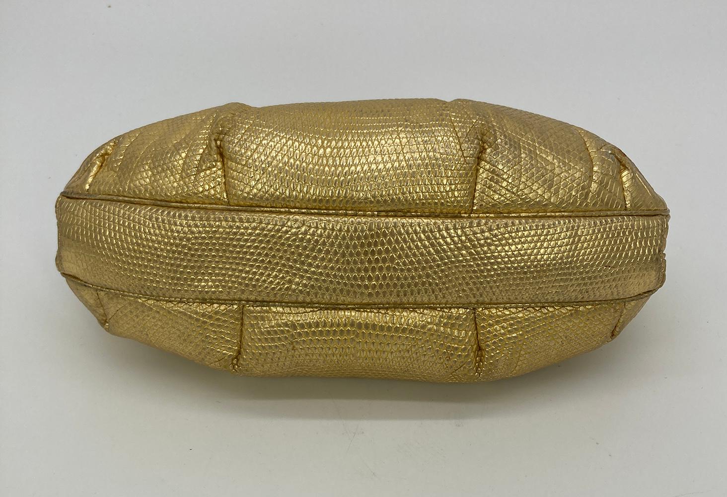 Judith Leiber Gold Lizard Gemstone Top Clutch In Good Condition For Sale In Philadelphia, PA