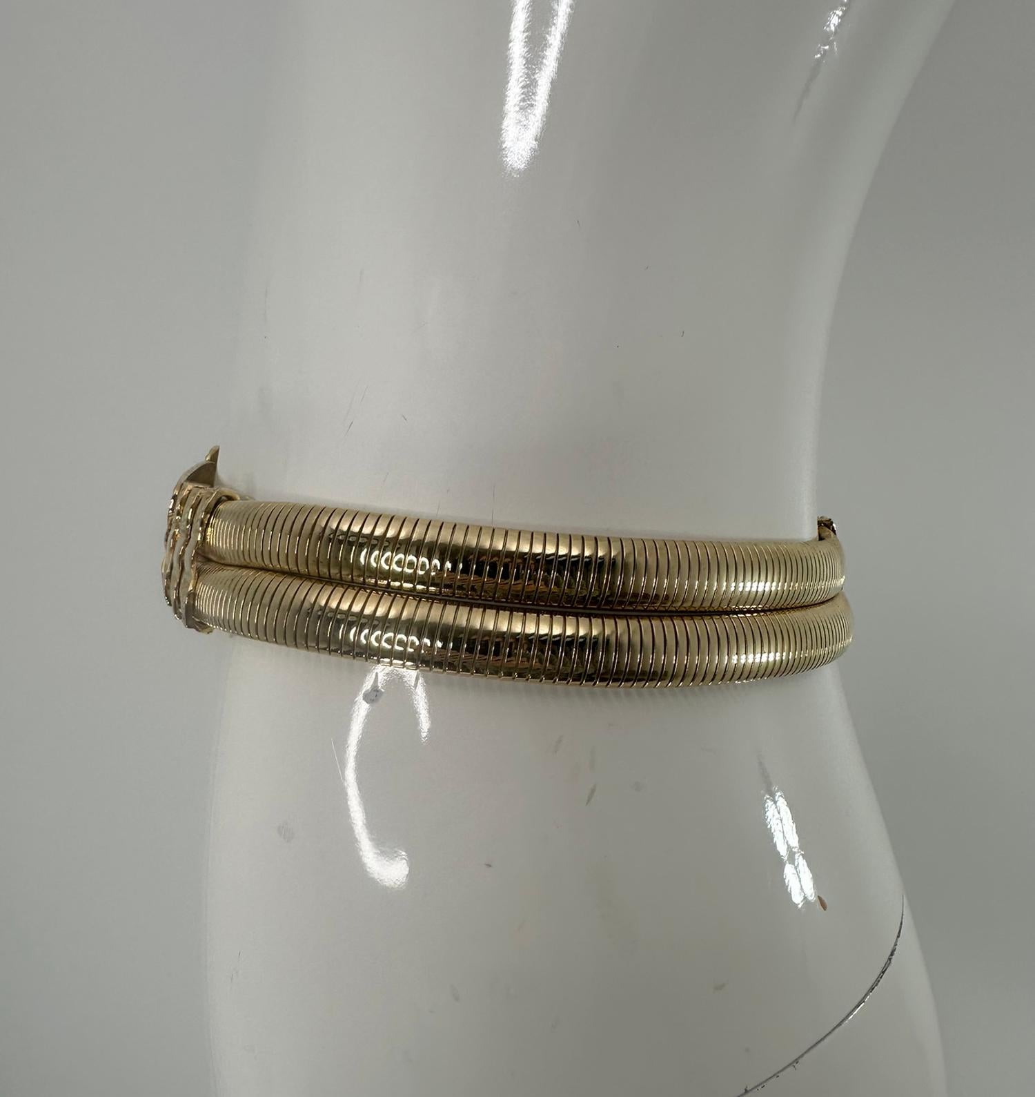 Judith Leiber, fibbia a testa di leone in metallo dorato con espansione  Cintura in vendita 2