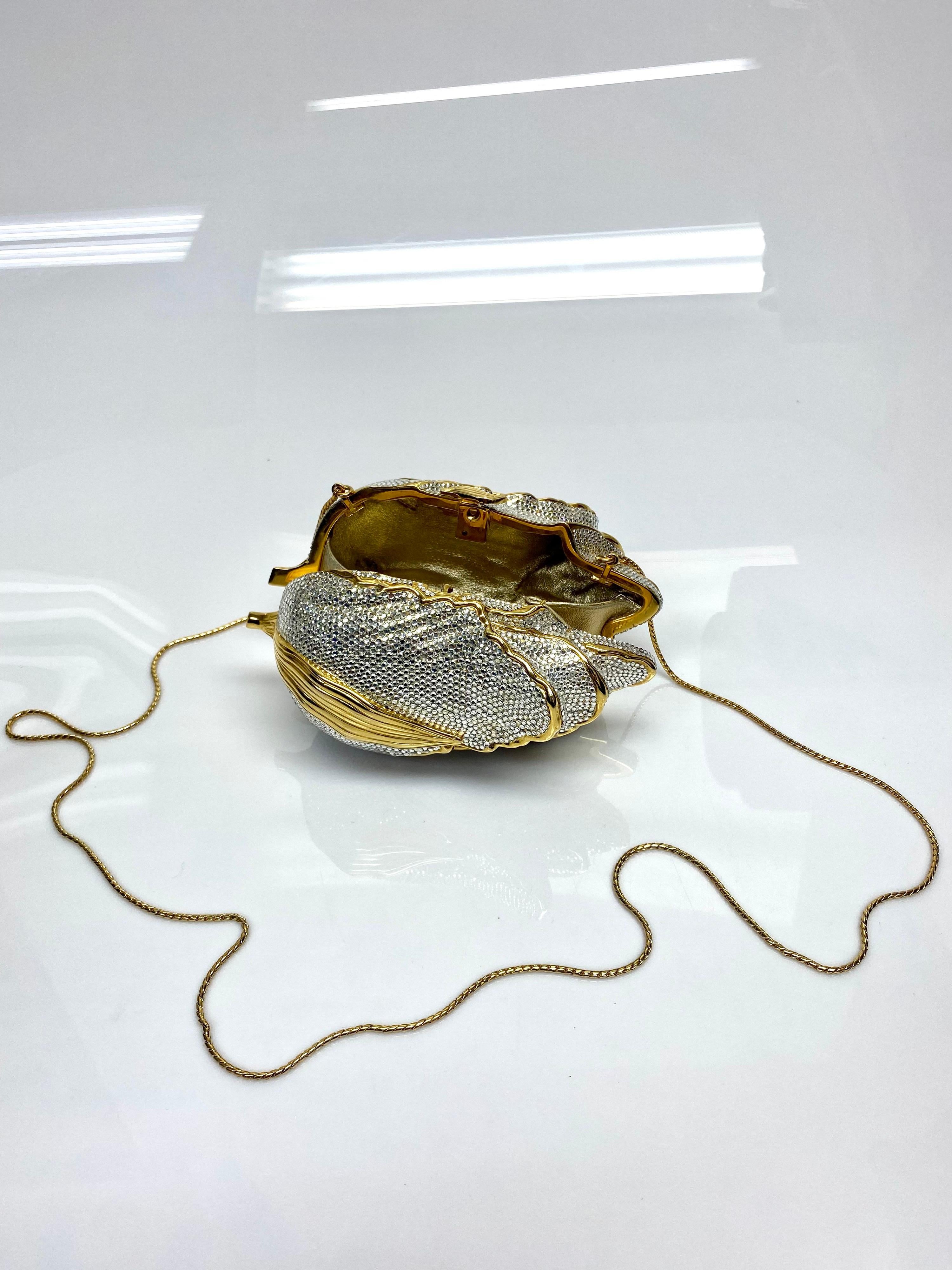 Judith Leiber Gold & Silver Rose Rhinestone Minaudiere Purse 2