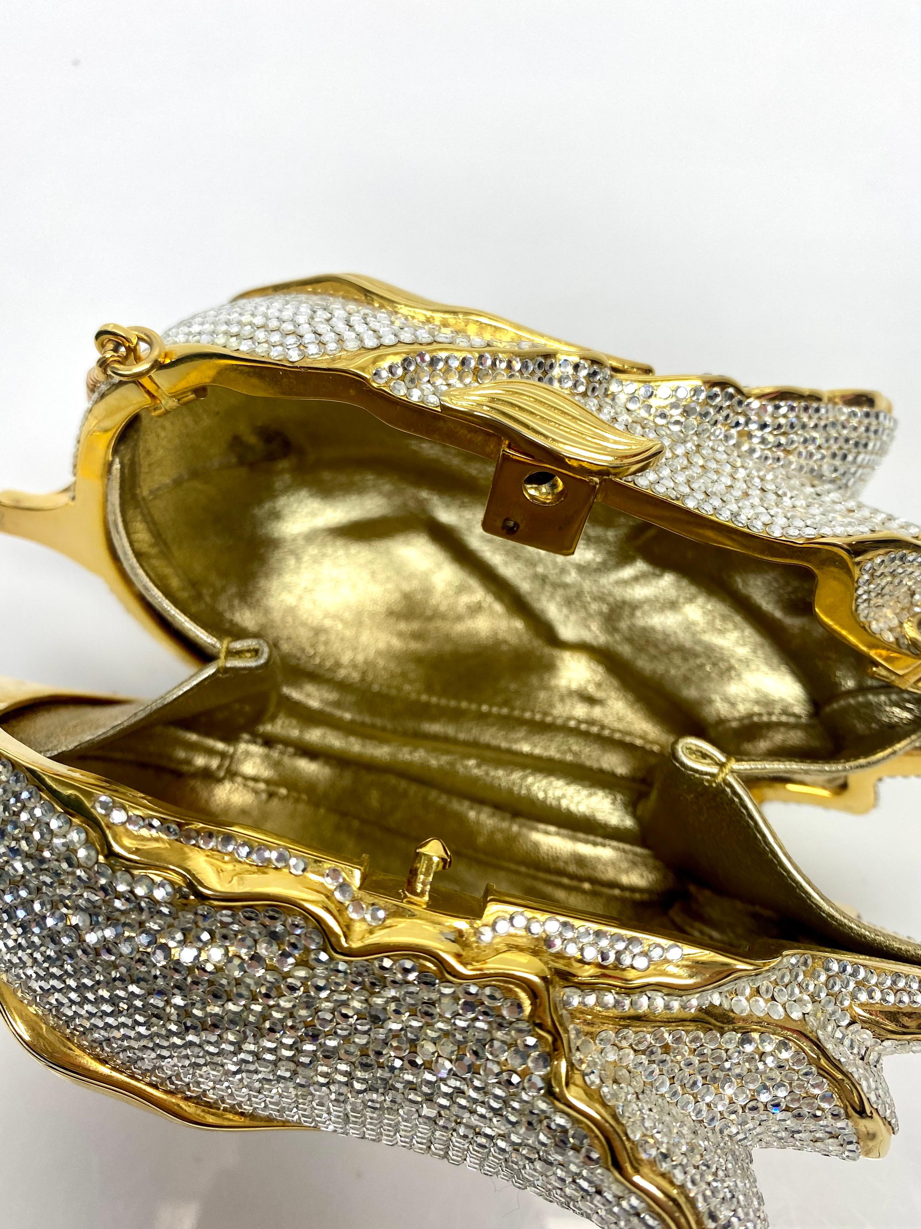 Judith Leiber Gold & Silver Rose Rhinestone Minaudiere Purse 3