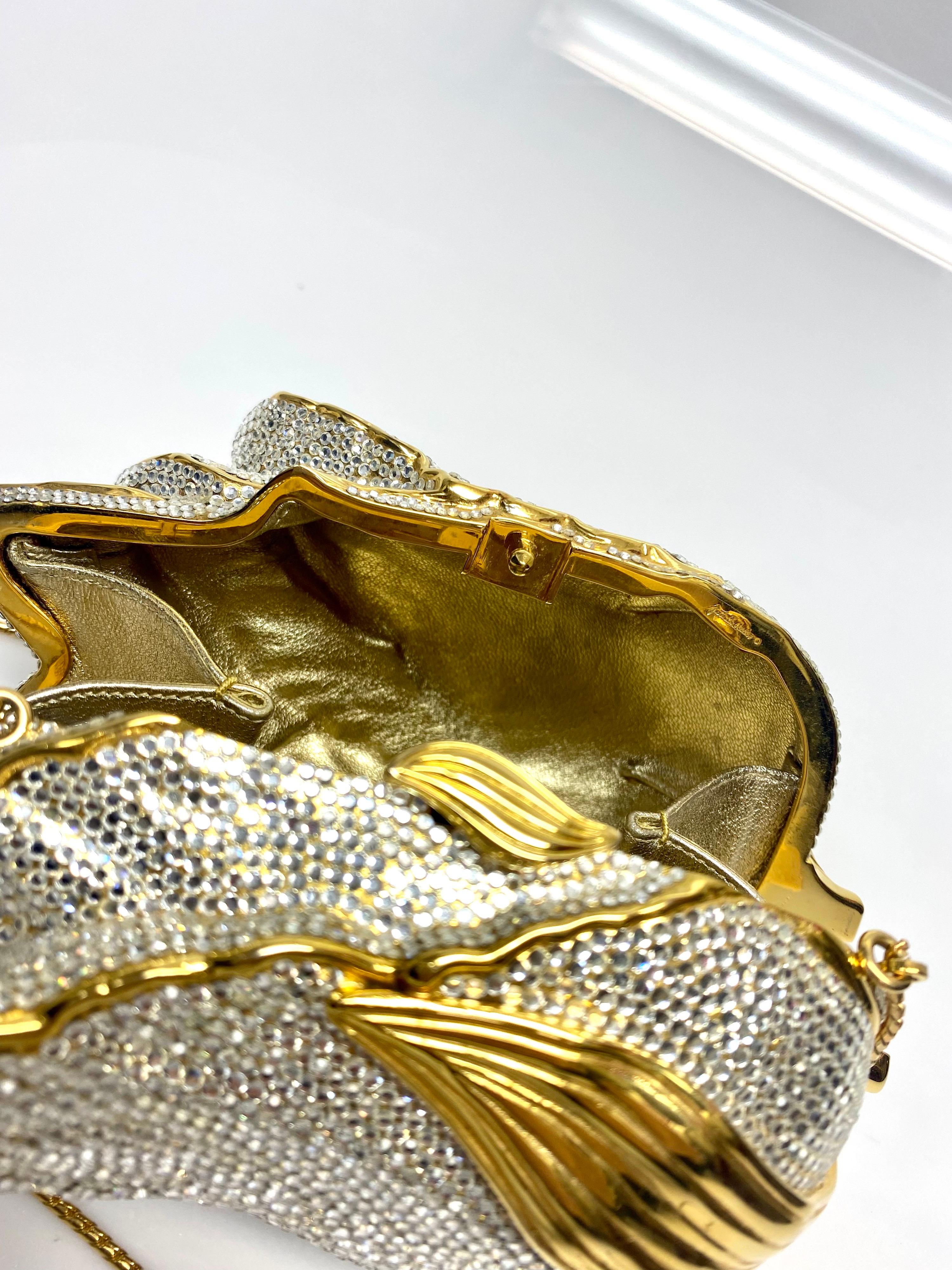 Judith Leiber Gold & Silver Rose Rhinestone Minaudiere Purse 4