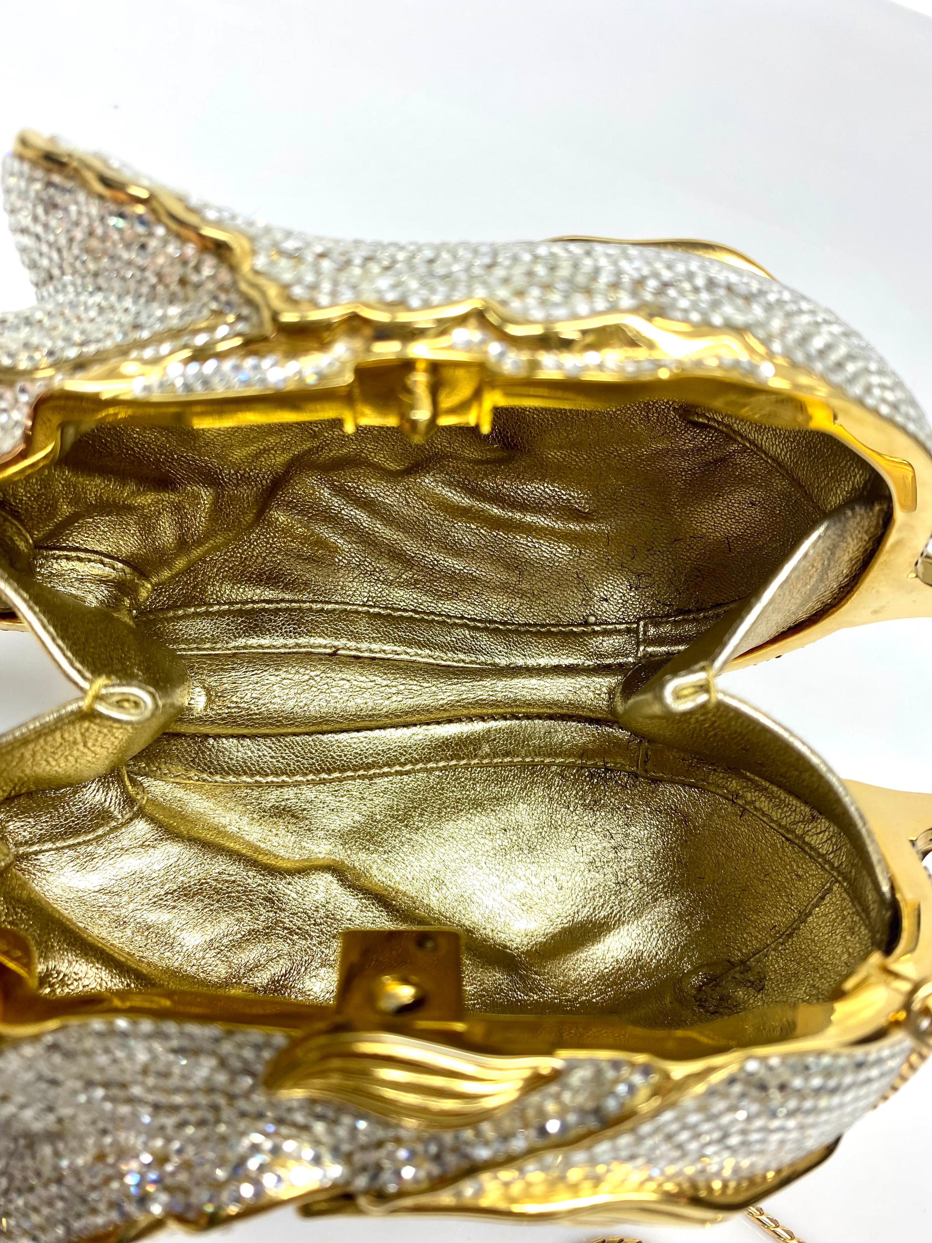 Judith Leiber Gold & Silver Rose Rhinestone Minaudiere Purse 5