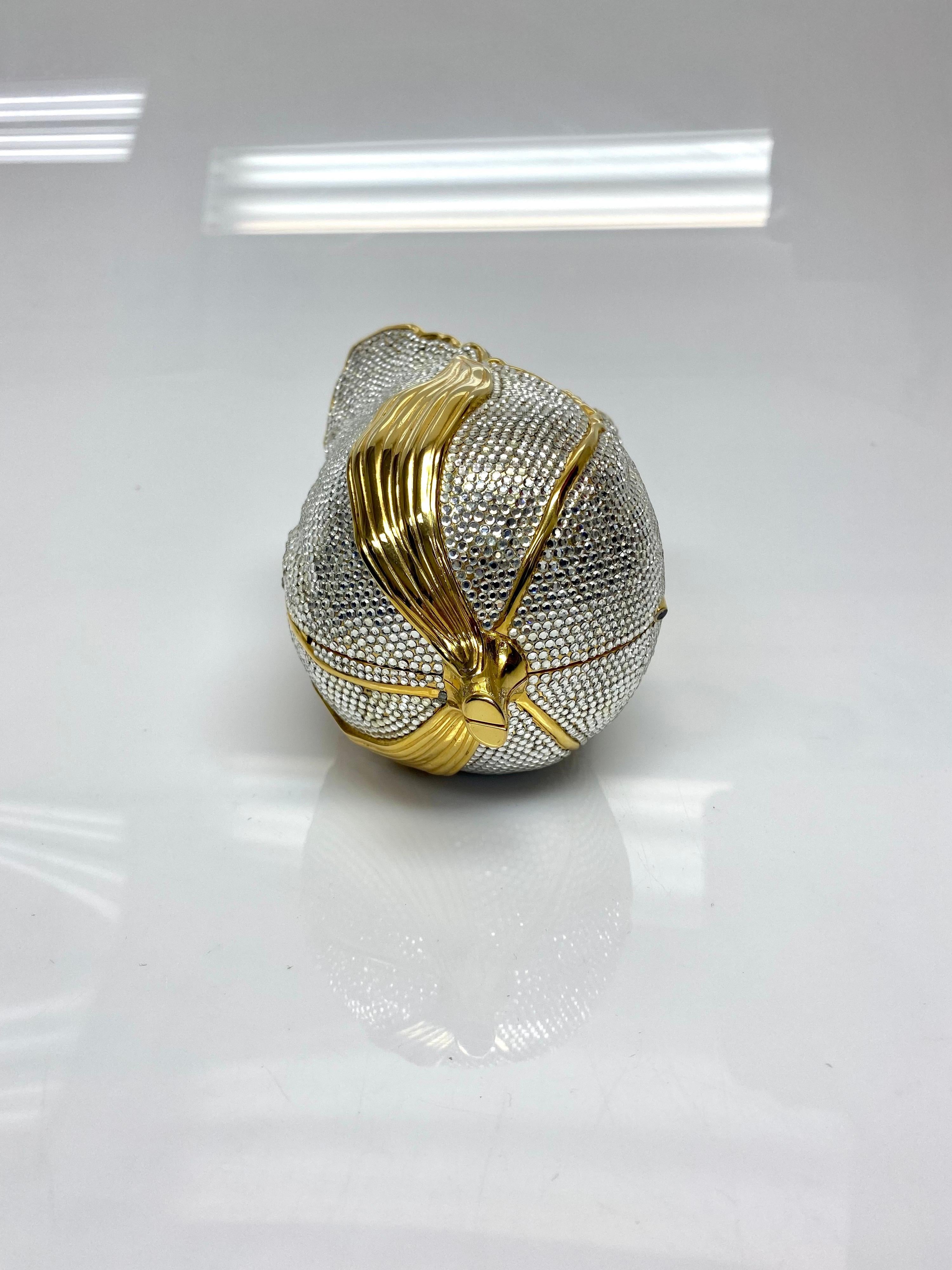 Judith Leiber Gold & Silver Rose Rhinestone Minaudiere Purse In Excellent Condition In West Palm Beach, FL
