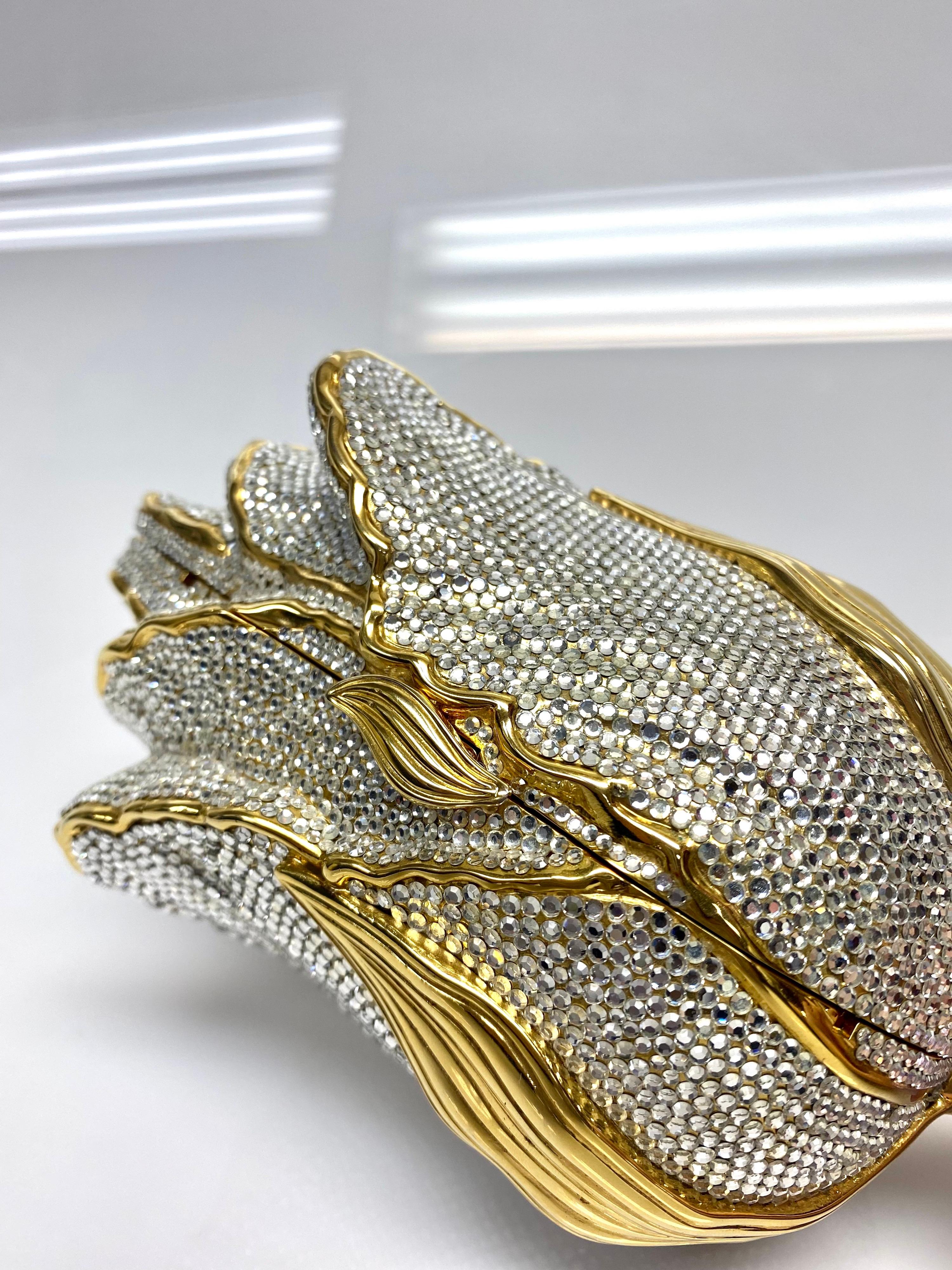Women's Judith Leiber Gold & Silver Rose Rhinestone Minaudiere Purse