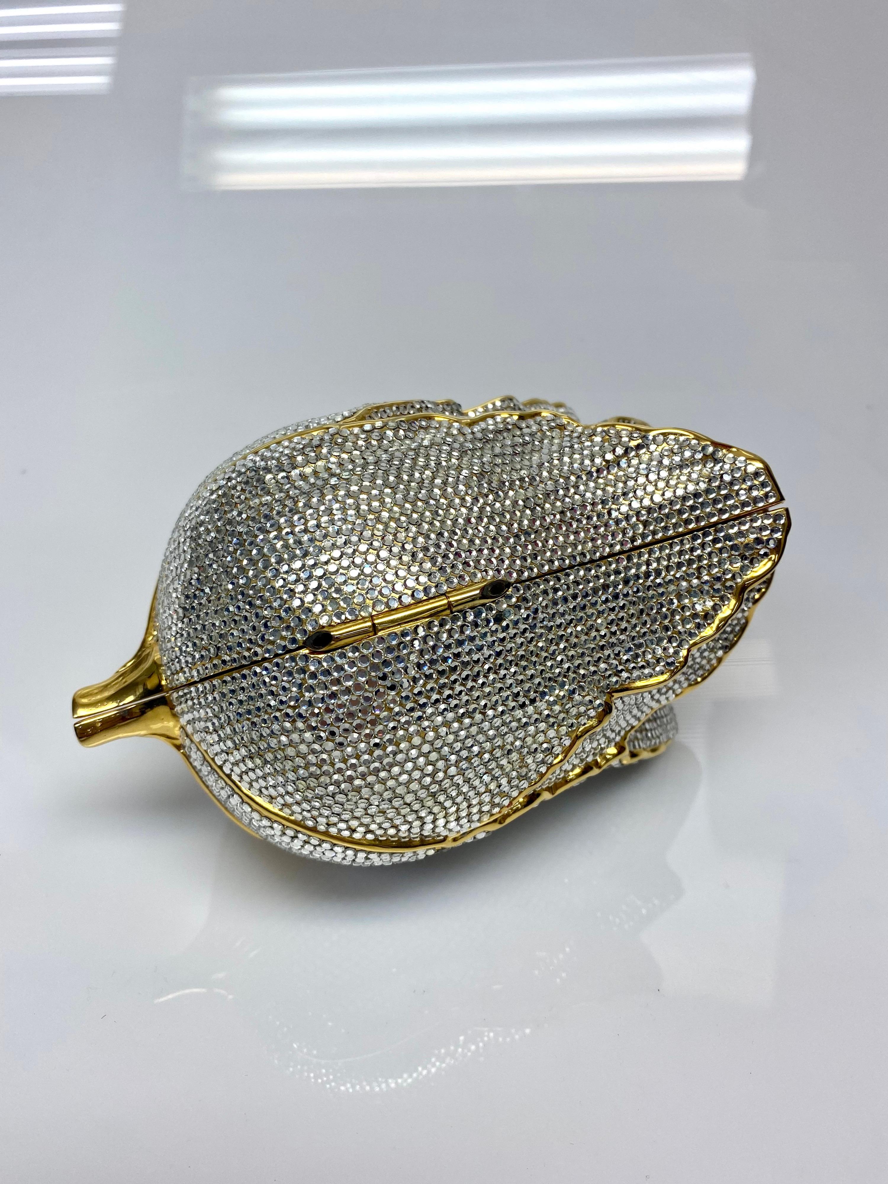 Judith Leiber Gold & Silver Rose Rhinestone Minaudiere Purse 1