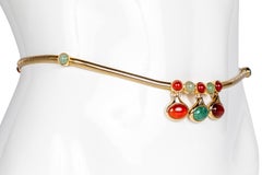 Judith Leiber Gold Snake Chain Jade & Carnelian Belt