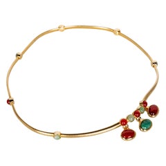 Judith Leiber Gold Snake Chain Jade & Carnelian Belt