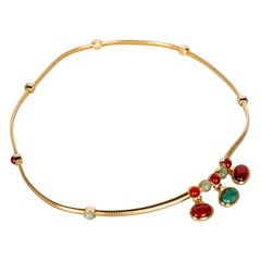 Ceinture Judith Leiber en jade et cornaline, avec chaîne serpent dorée