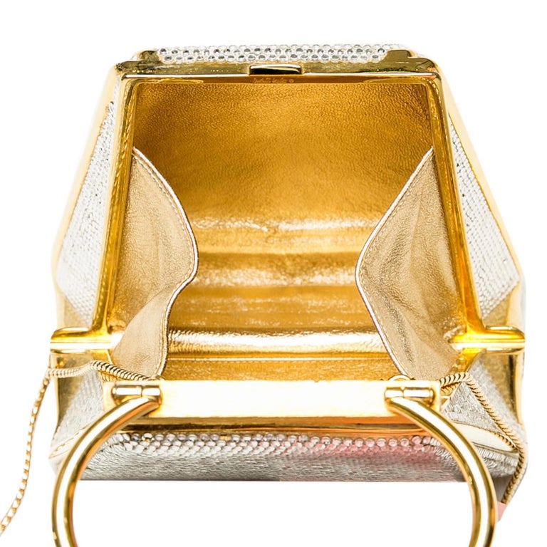 Judith Leiber Gold Swarovski Crystal Minaudiere Clutch For Sale 1