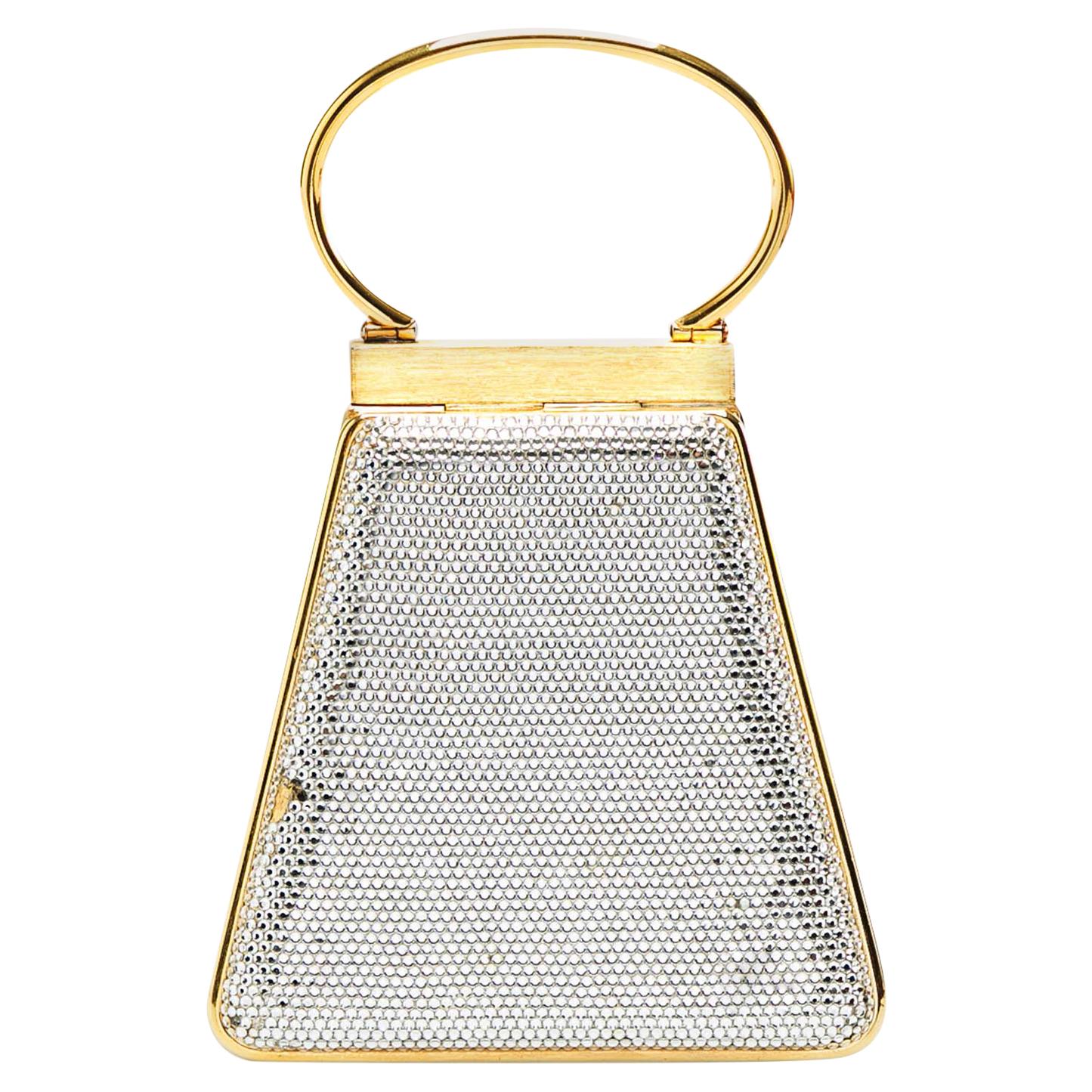 Judith Leiber Gold Swarovski Crystal Minaudiere Clutch