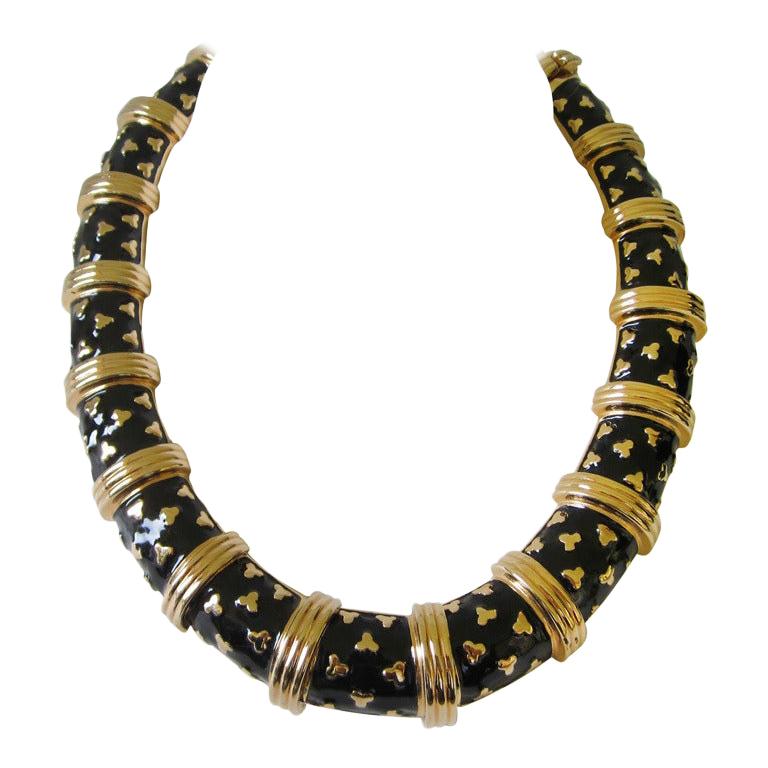  Judith Leiber Gold Tone & Black Enamel Necklace Never worn 1990s