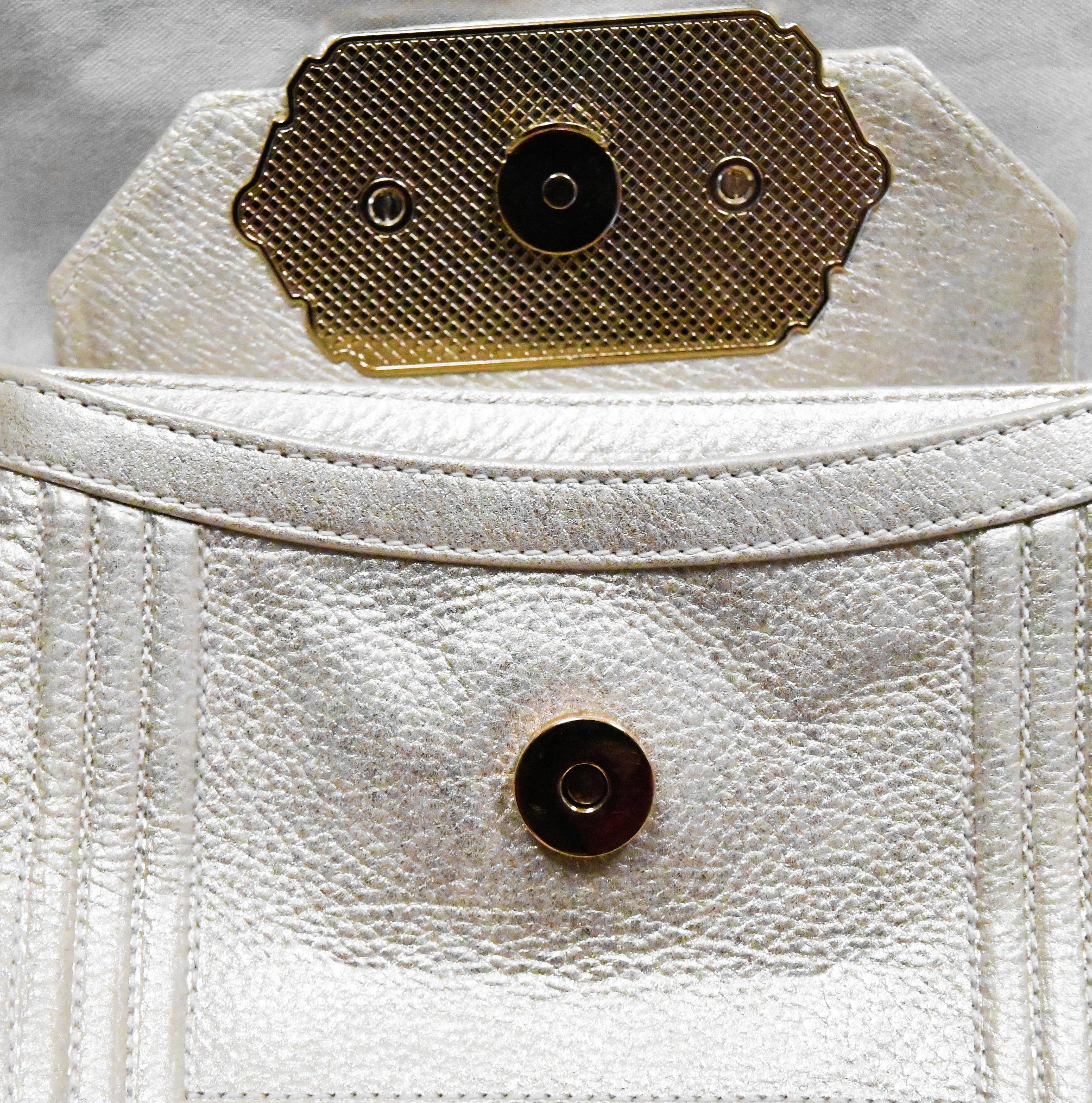 Judith Leiber Gold Tone Leather Shoulder Flap Bag Stone & Crystal Closure  For Sale 1