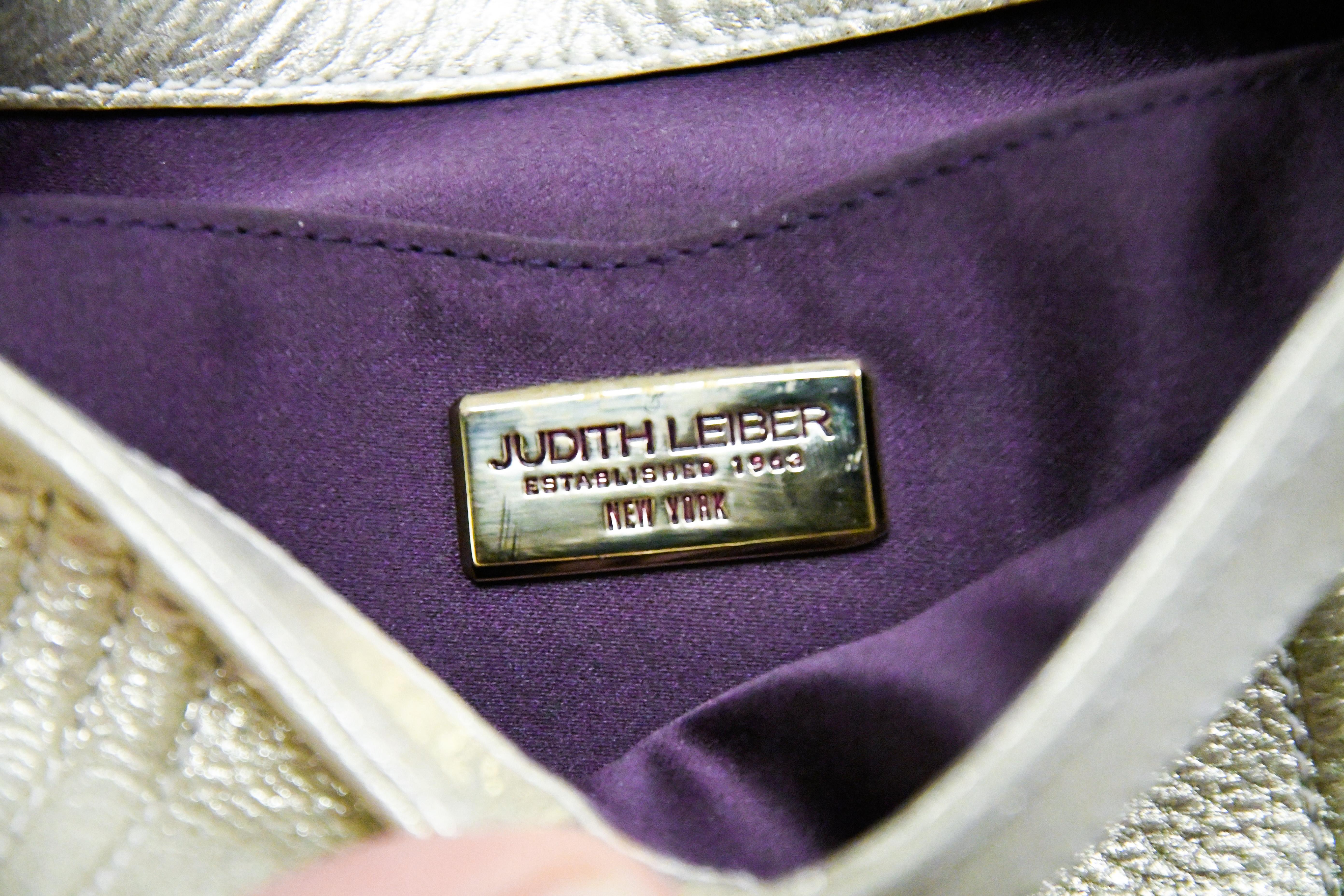 Judith Leiber Gold Tone Leather Shoulder Flap Bag Stone & Crystal Closure  For Sale 3