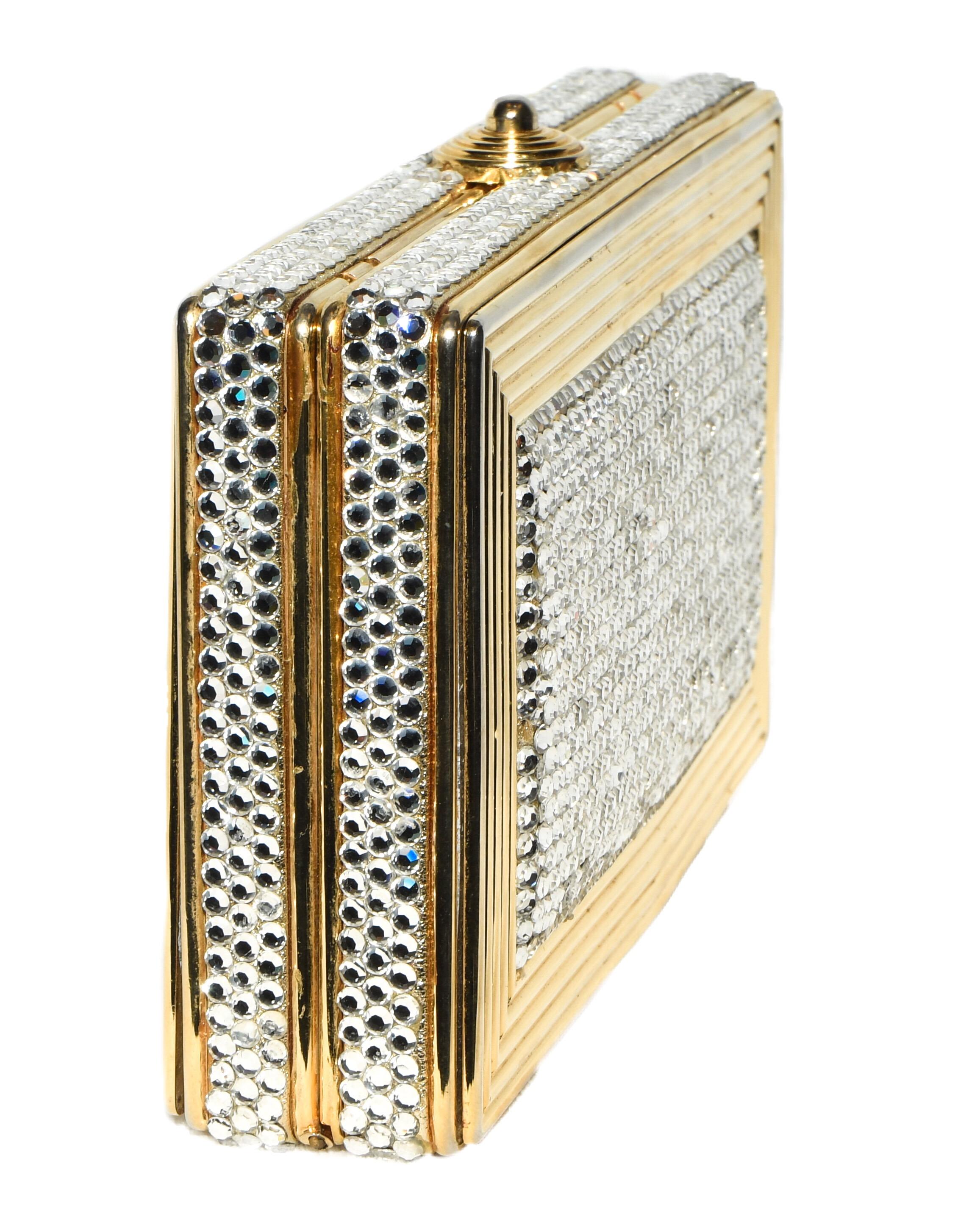 Judith Leiber Gold Tone Metal and Crystal Clutch Bag In Excellent Condition In Palm Beach, FL