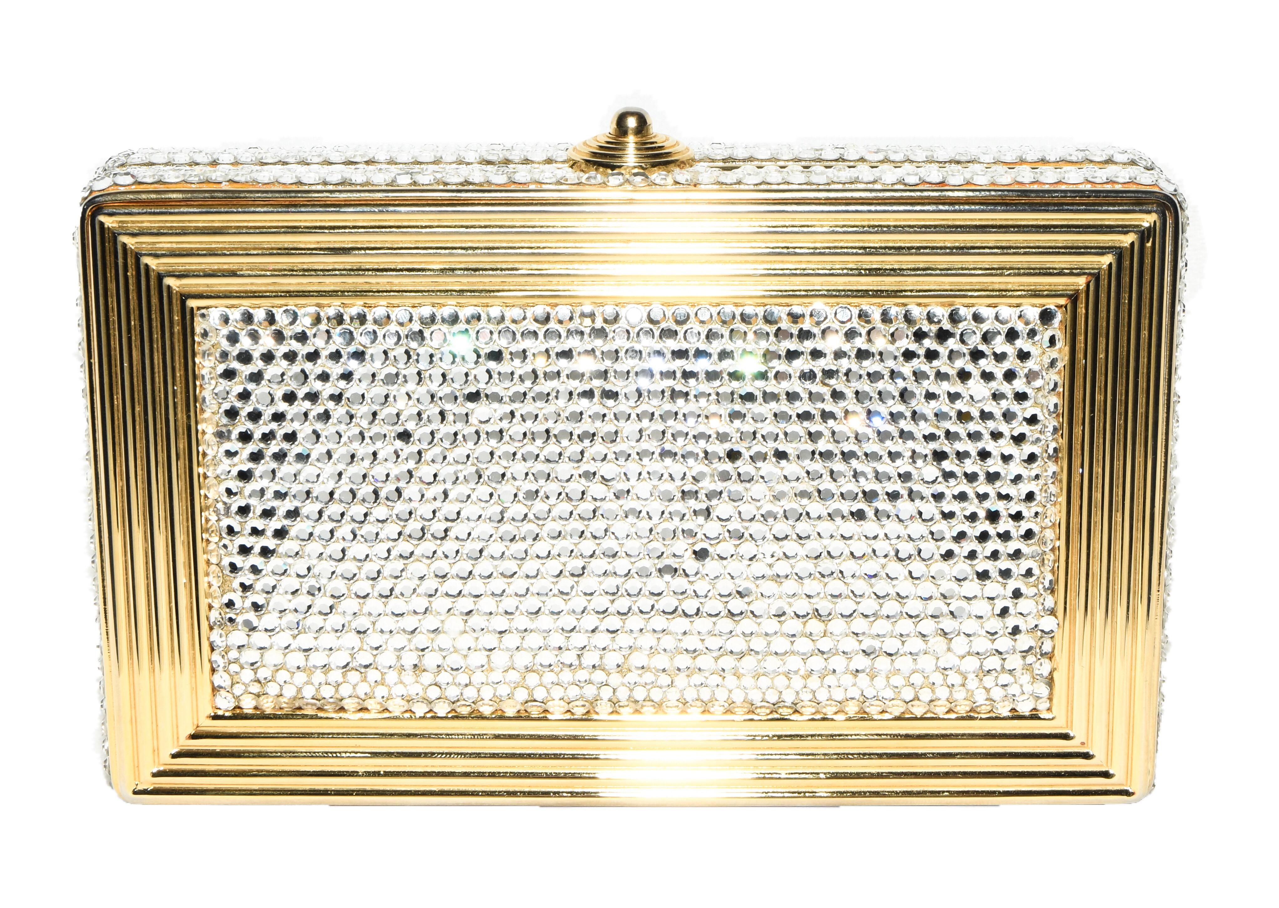 Women's Judith Leiber Gold Tone Metal and Crystal Clutch Bag
