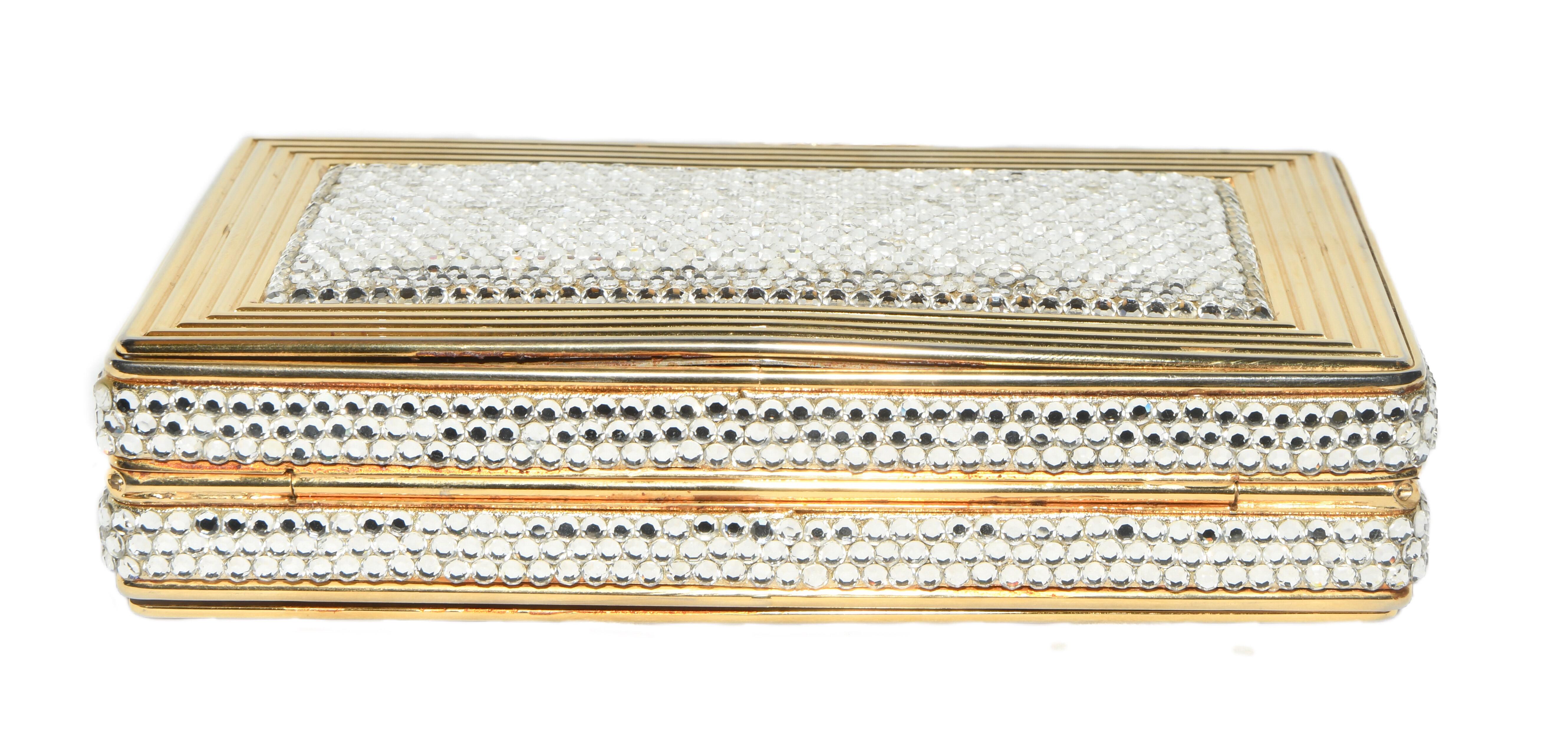 Judith Leiber Gold Tone Metal and Crystal Clutch Bag 2