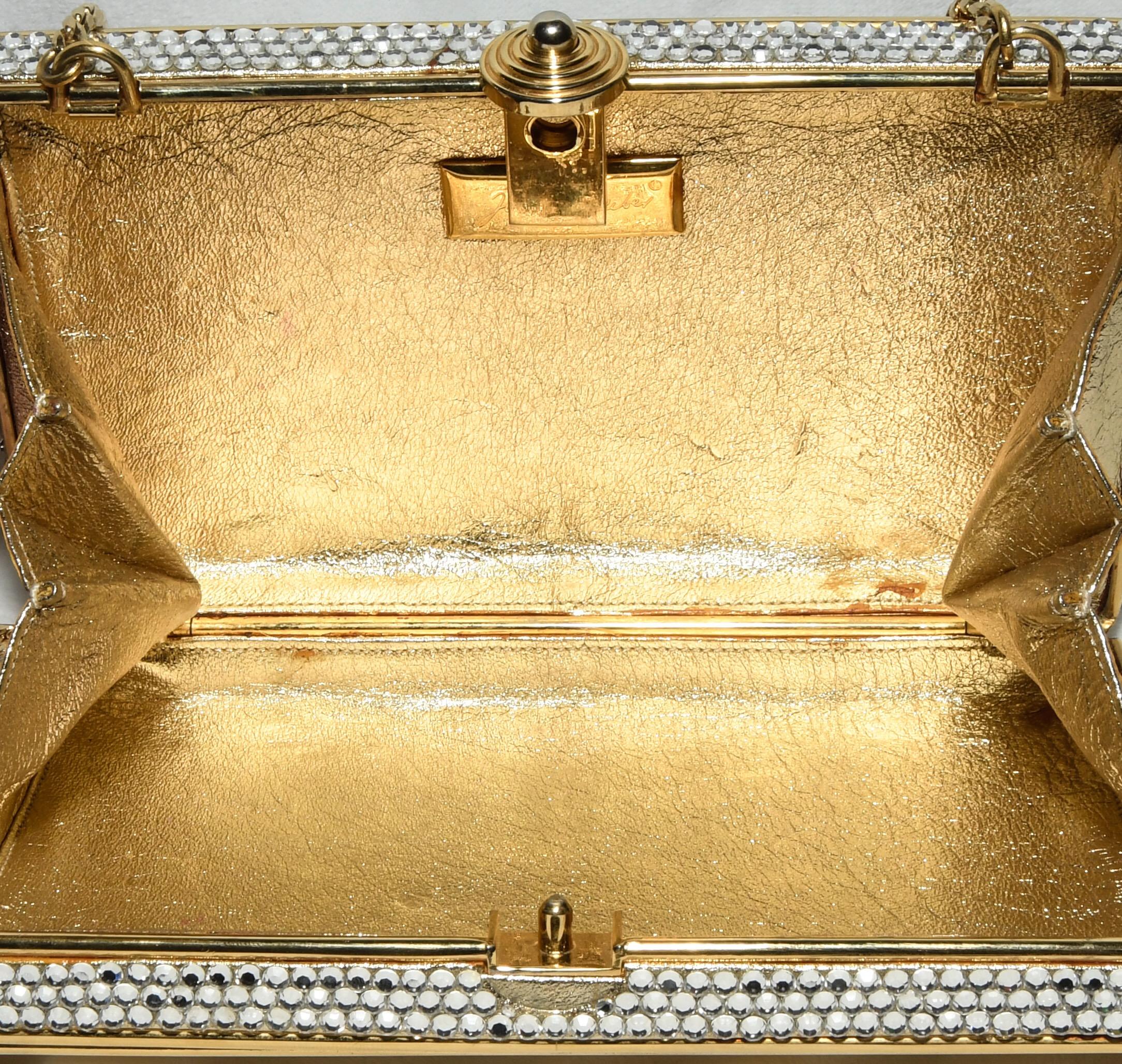 Judith Leiber Gold Tone Metal and Crystal Clutch Bag 4