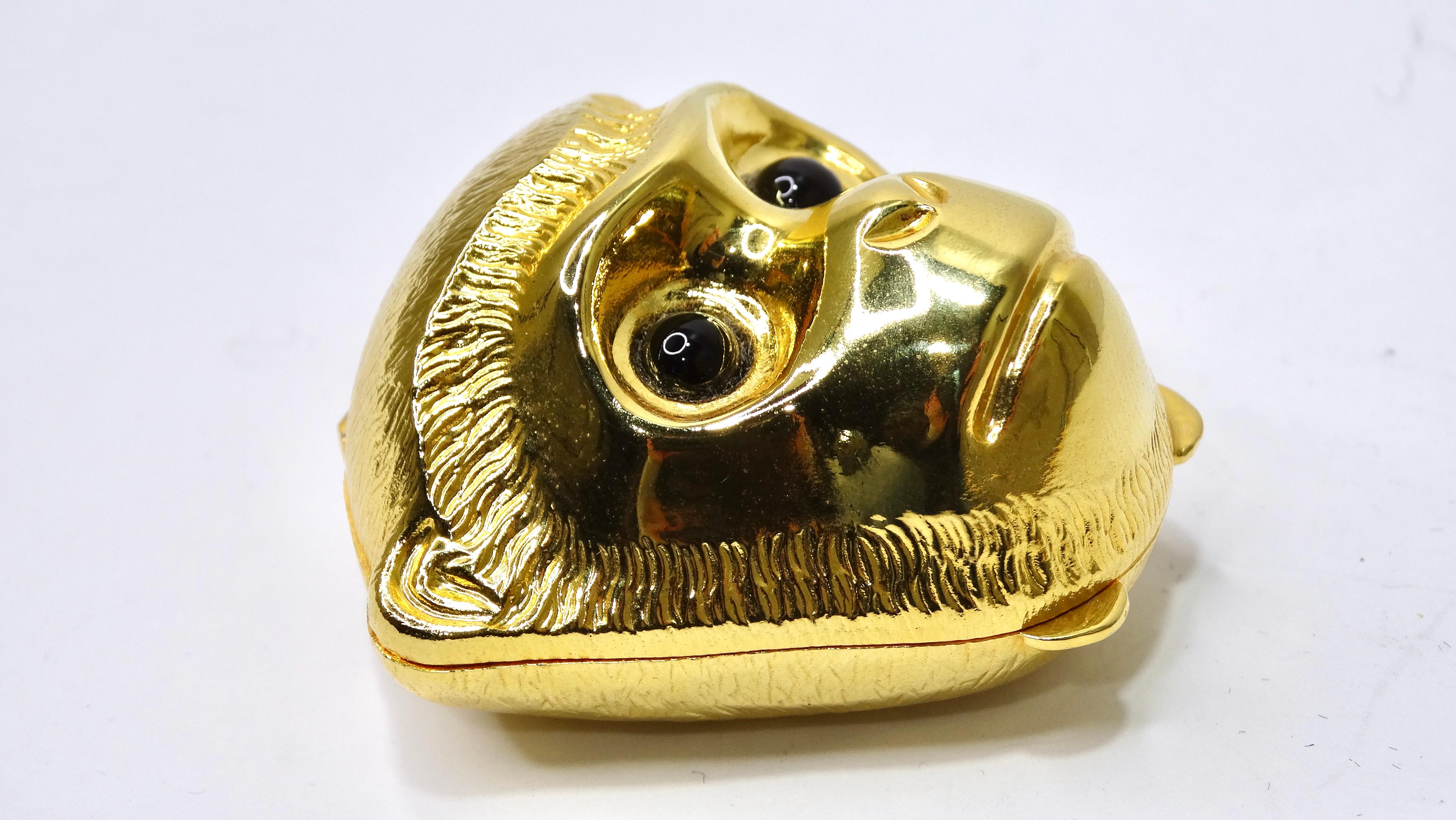 Judith Leiber - Boîte à bijoux en métal doré pour singe Excellent état - En vente à Scottsdale, AZ