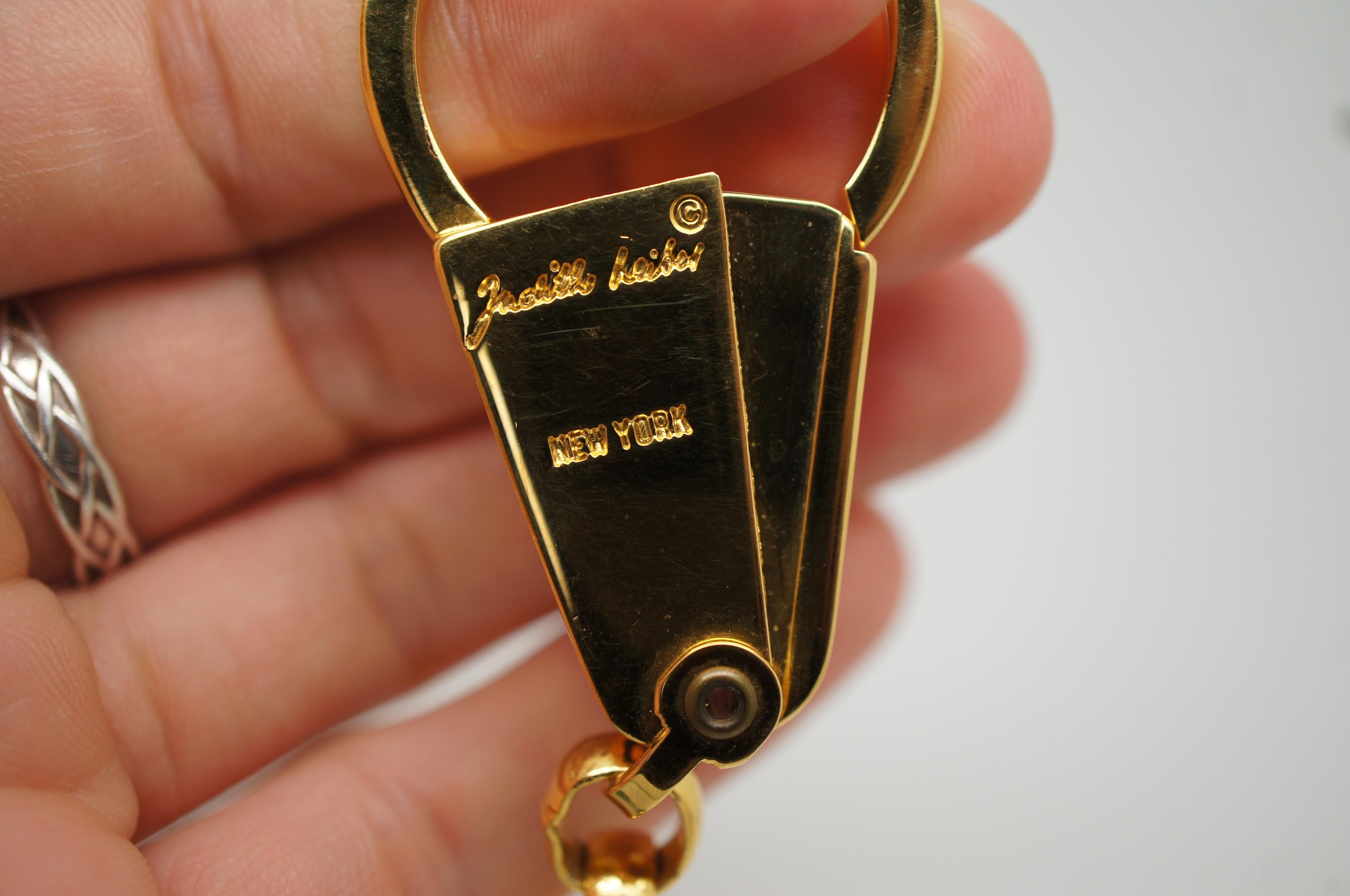 Metal Judith Leiber Gold Tone Pocket Comb & Jade Acorn Key Chain Clip