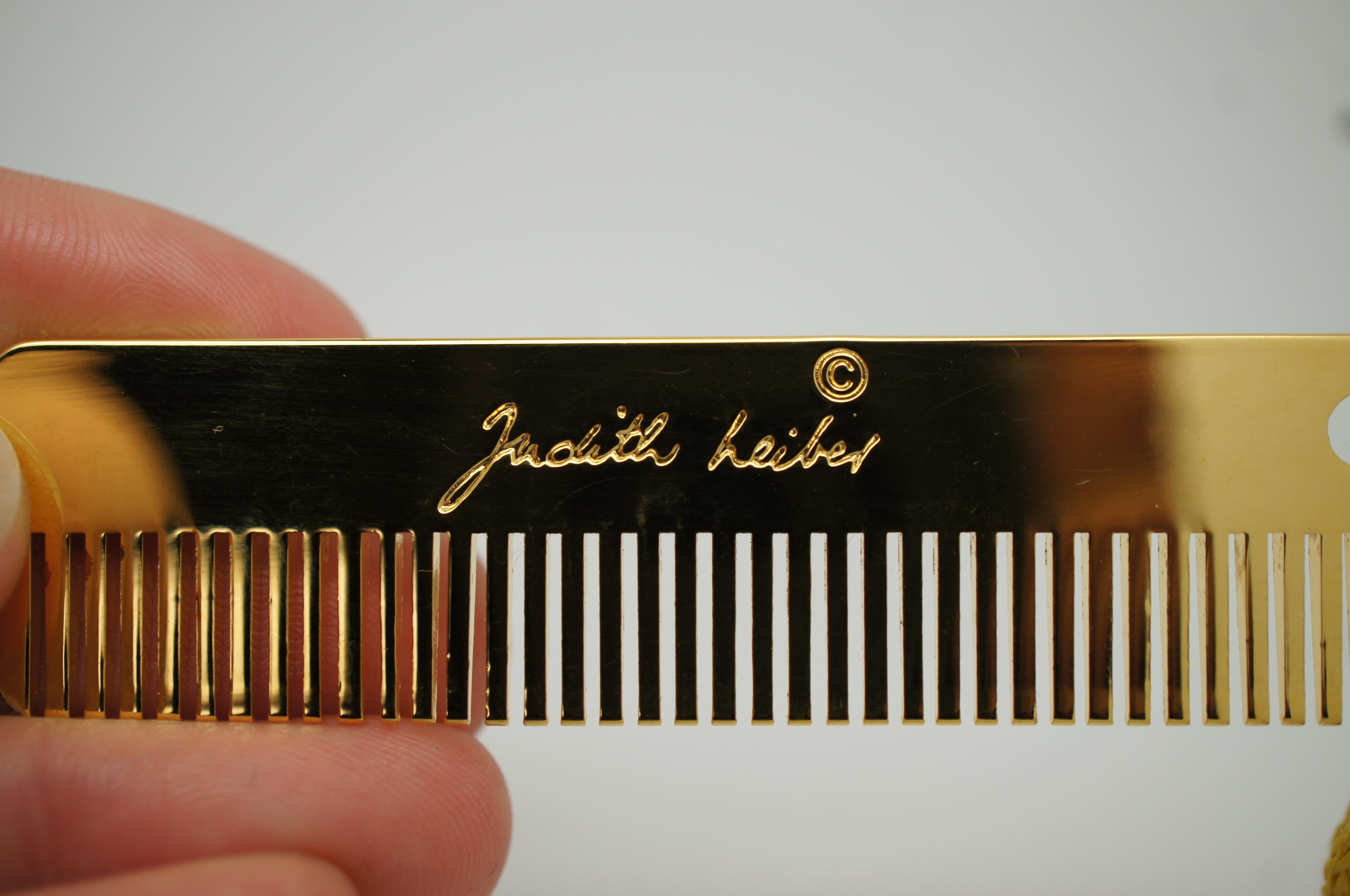 Judith Leiber Gold Tone Pocket Comb & Jade Acorn Key Chain Clip 3