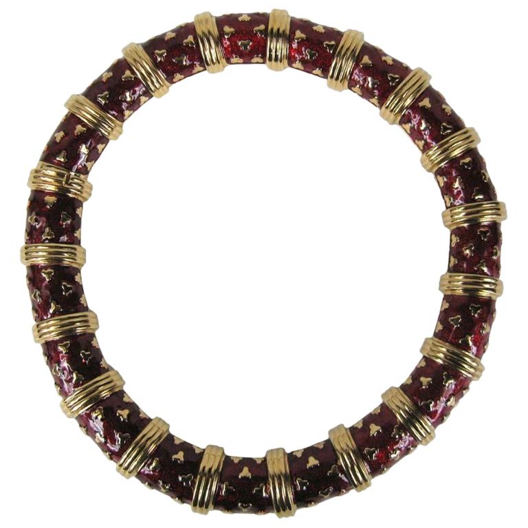 Judith Leiber Gold Tone & Red Enamel Necklace Never worn - 1980s For Sale