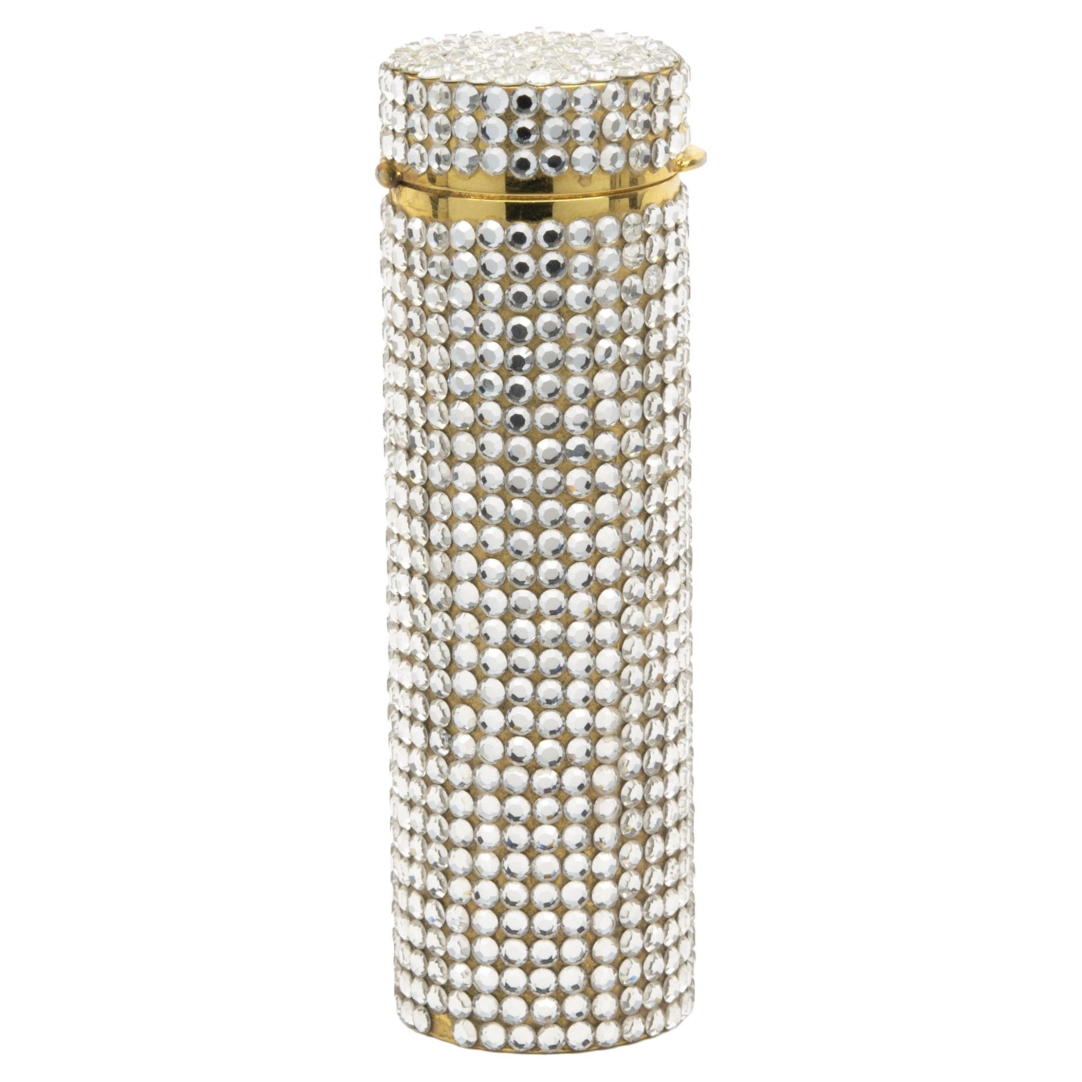 Judith Leiber Gold Tone Steel Crystal Cylinder Case